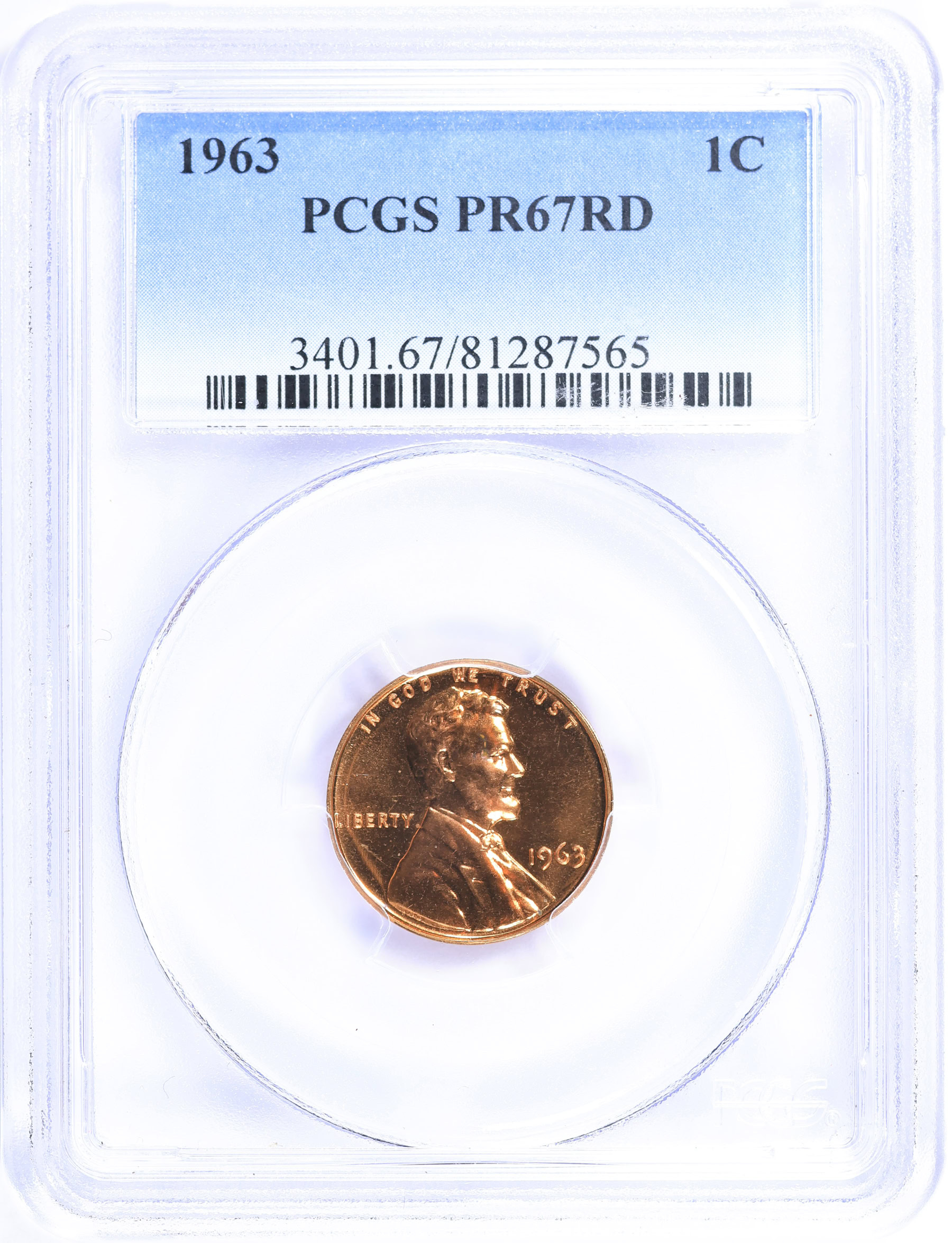 1963 Lincoln Cent PCGS Proof-67 RD (Item 2235865