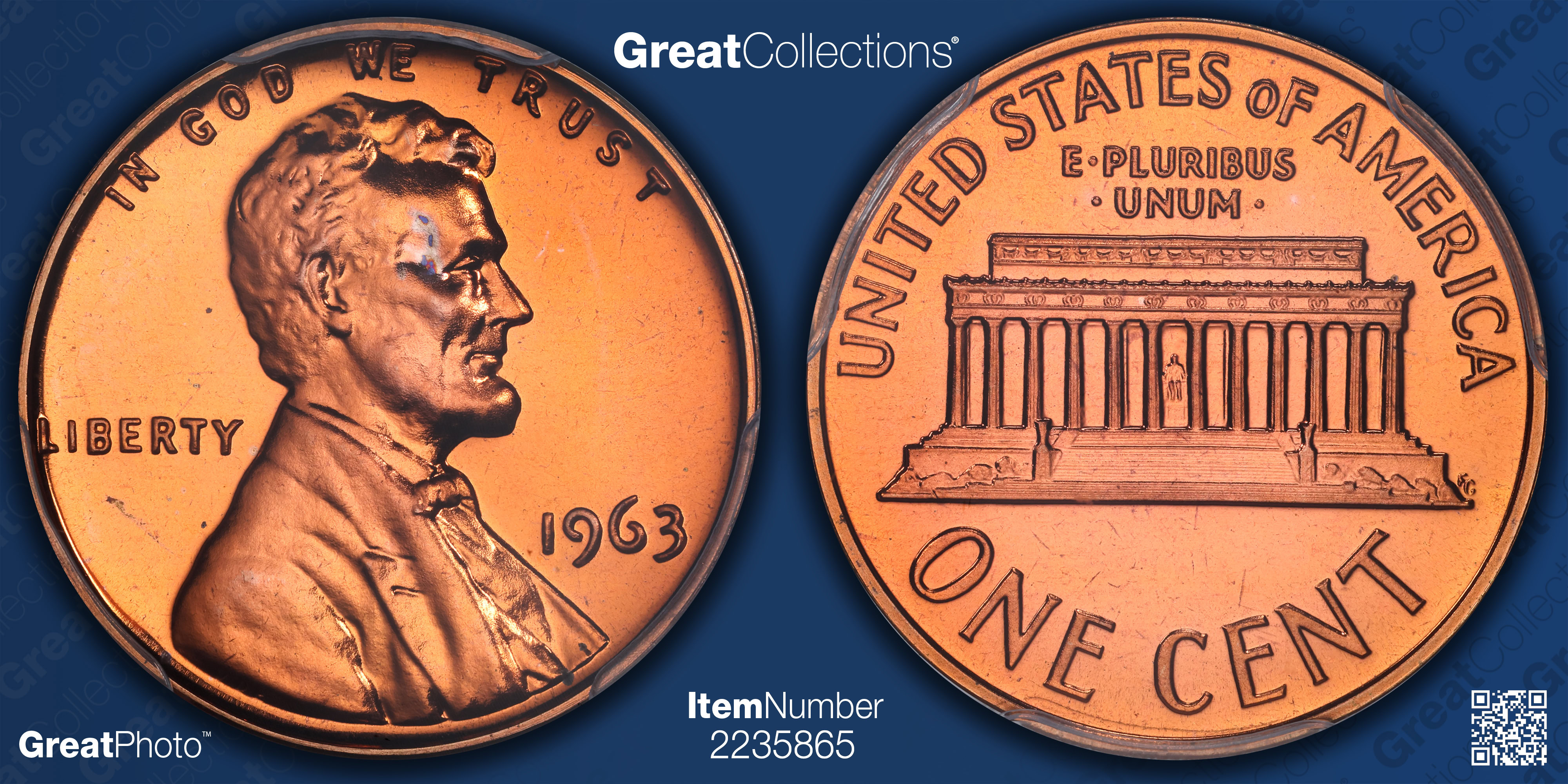 1963 Lincoln Cent PCGS Proof-67 RD (Item 2235865