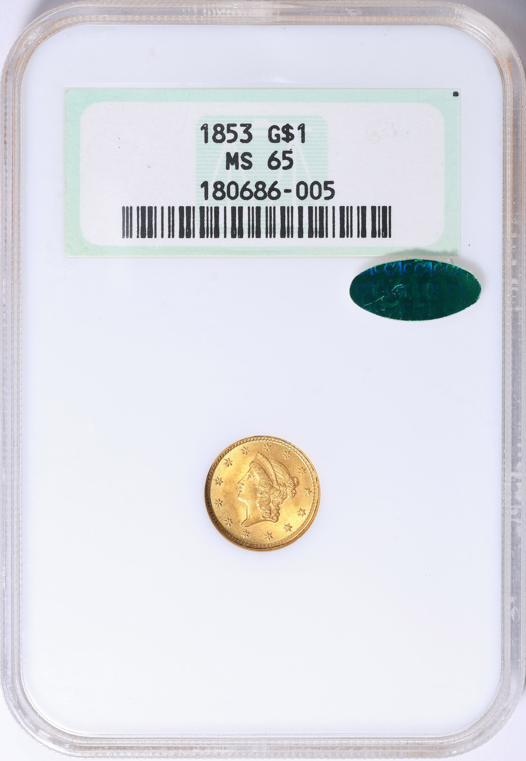 アンティーク　カラーアート純銅メダル 5オンス　マネーツリー 1853 Liberty Gold Dollar NGC MS-65 (CAC Green) OH (Item 2236178