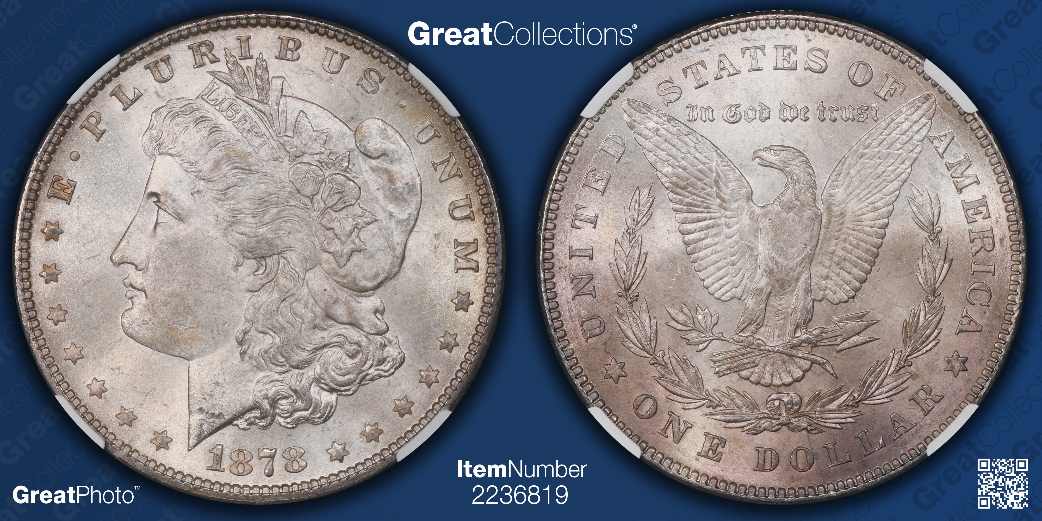 1878 7TF Morgan Silver Dollar Reverse of 1878 NGC MS-64 (Toned
