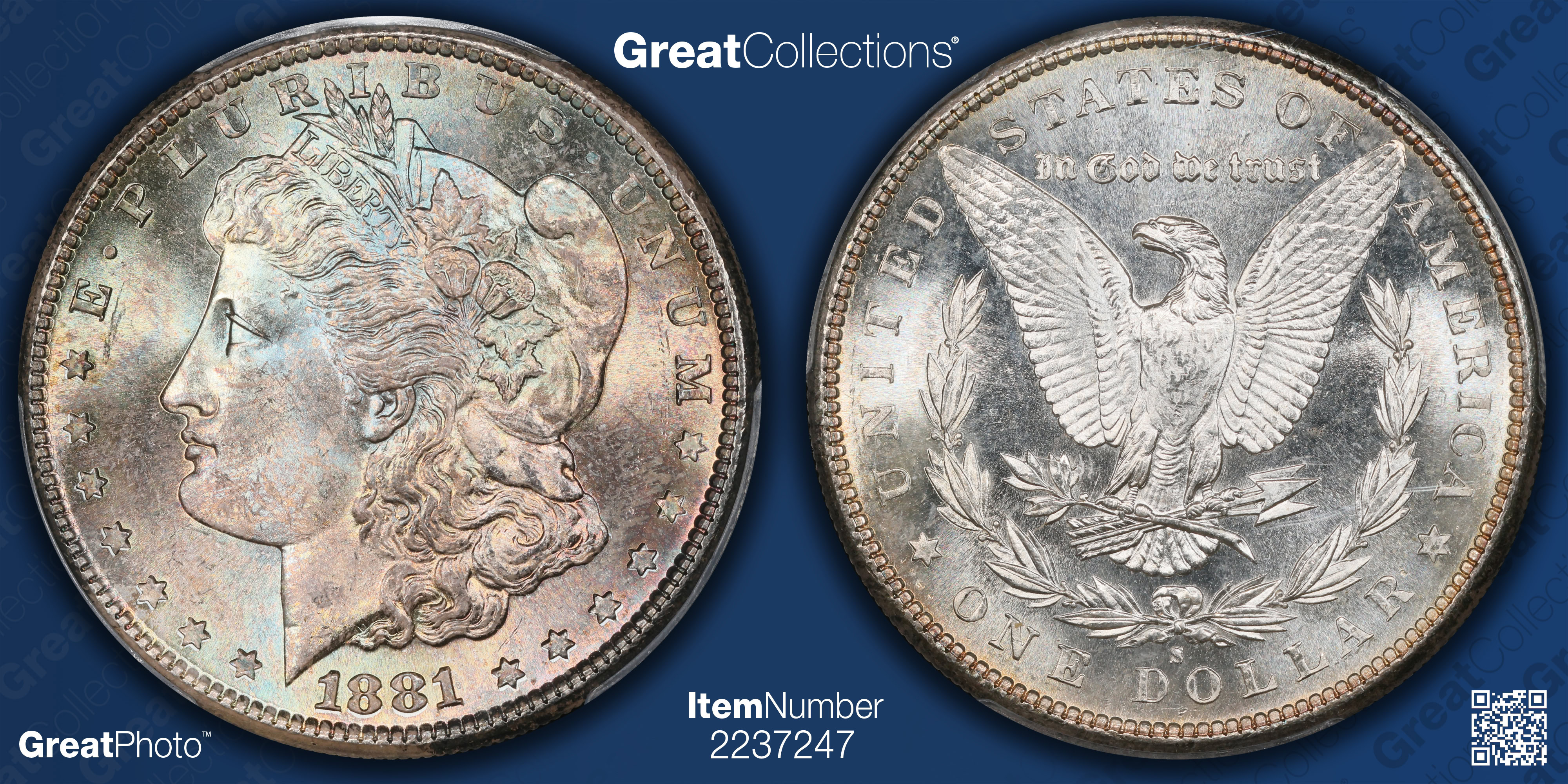 1881-S Morgan Silver Dollar PCGS MS-67 (CAC Green) (Toned) (Item