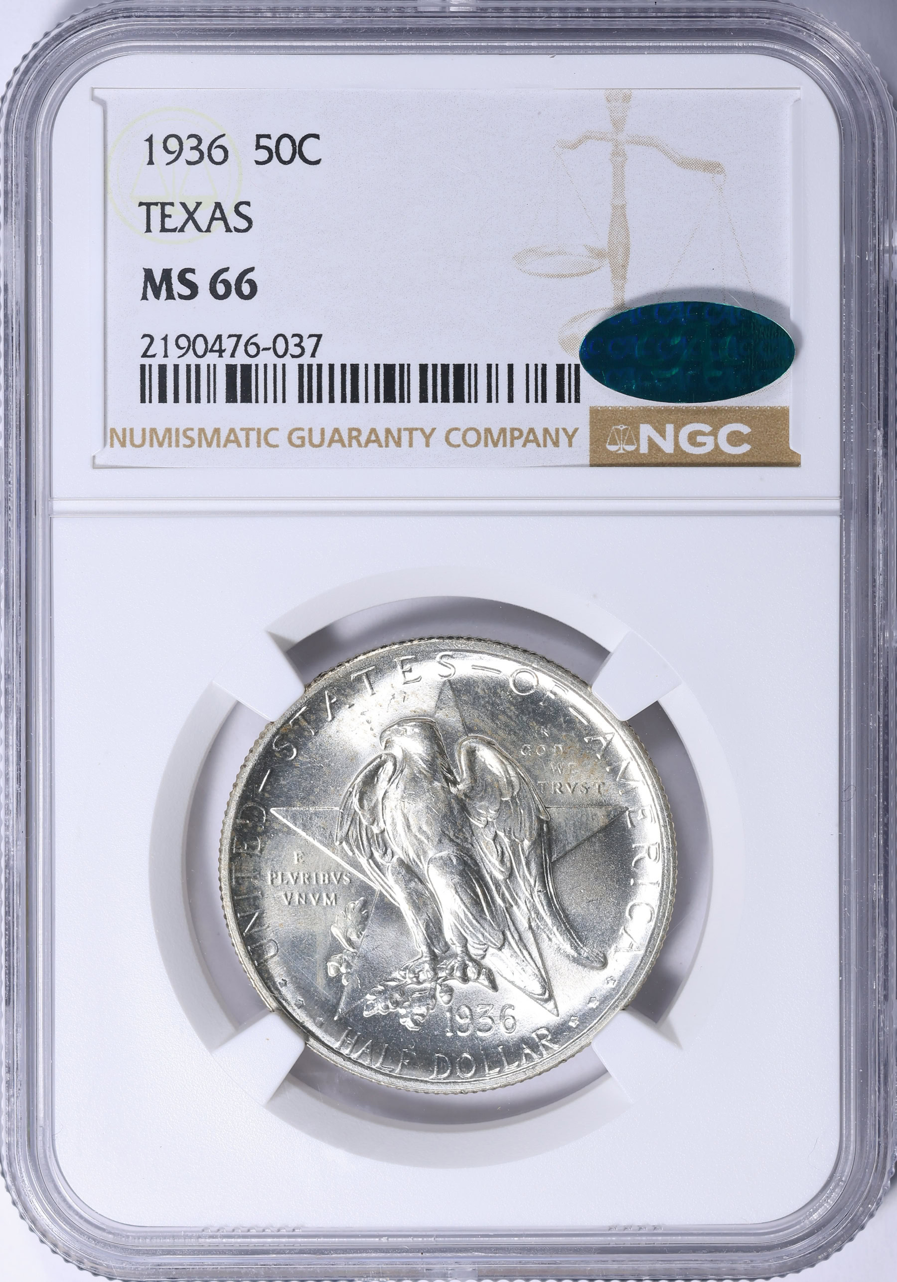 1936 Texas Centennial Half Dollar NGC MS-66 (CAC Green) (Item