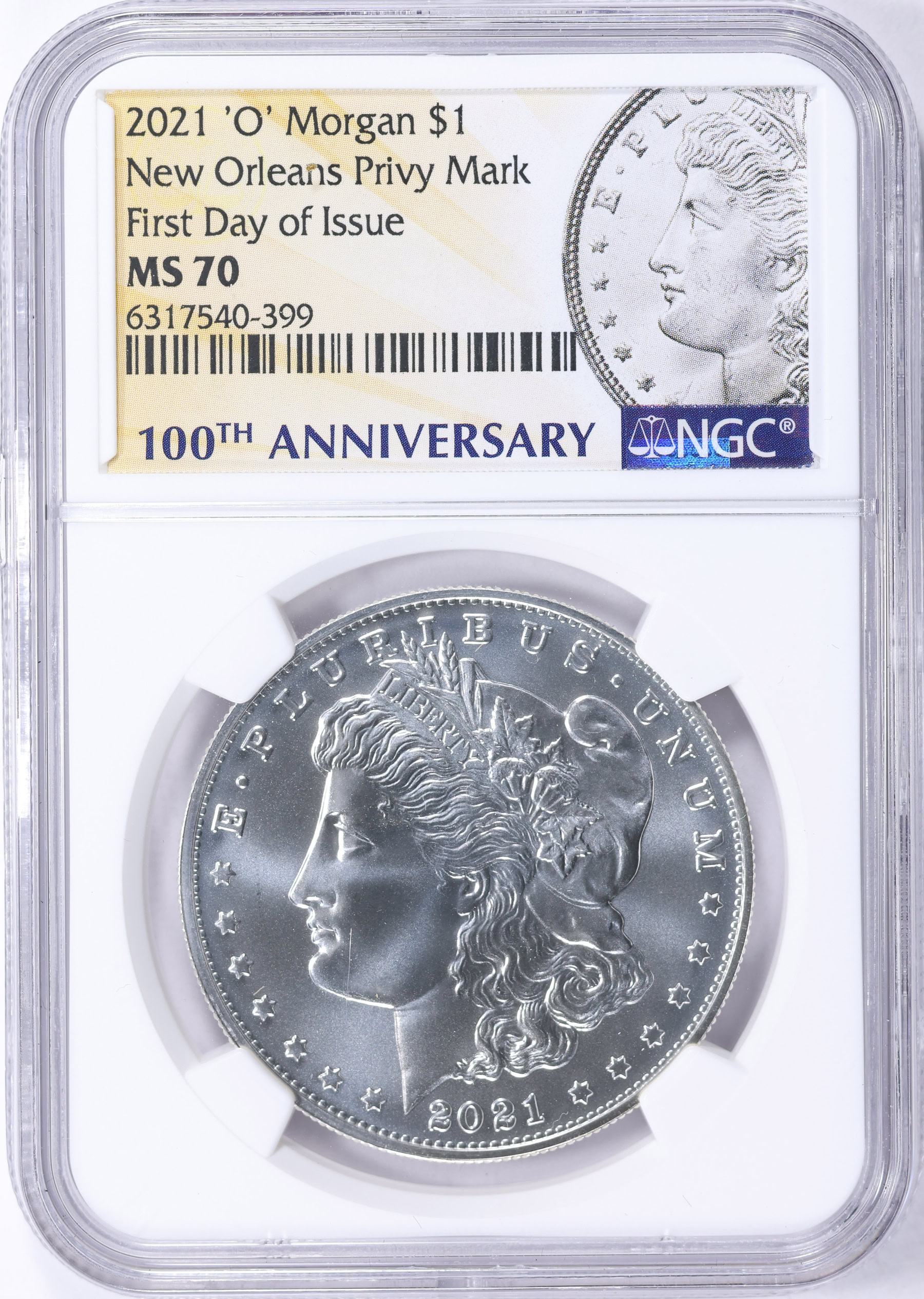 2021-O Privy Morgan Silver Dollar 100th Anniversary First Day of