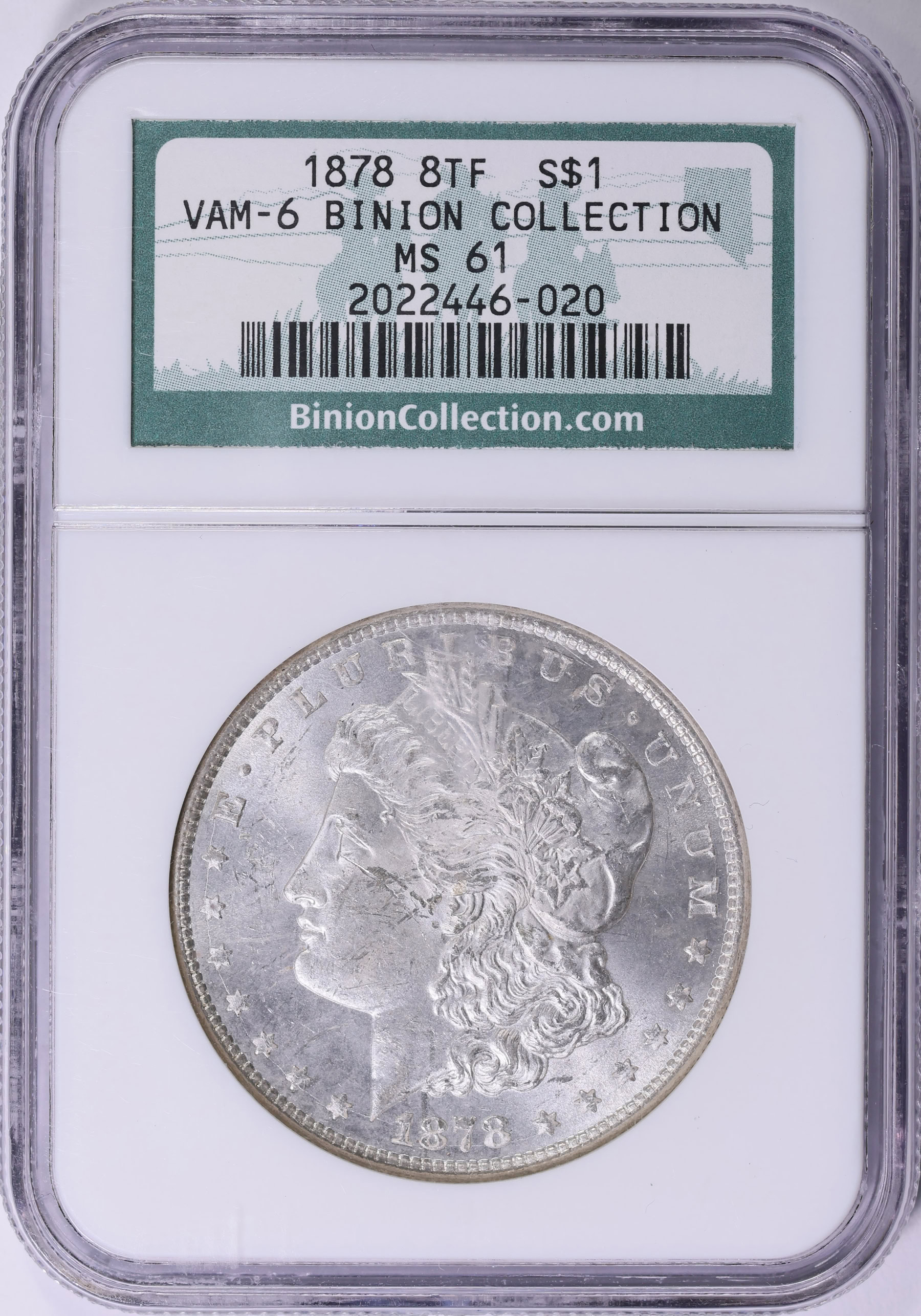 1878 8TF Morgan Silver Dollar VAM-6 NGC MS-61 (Binion Collection