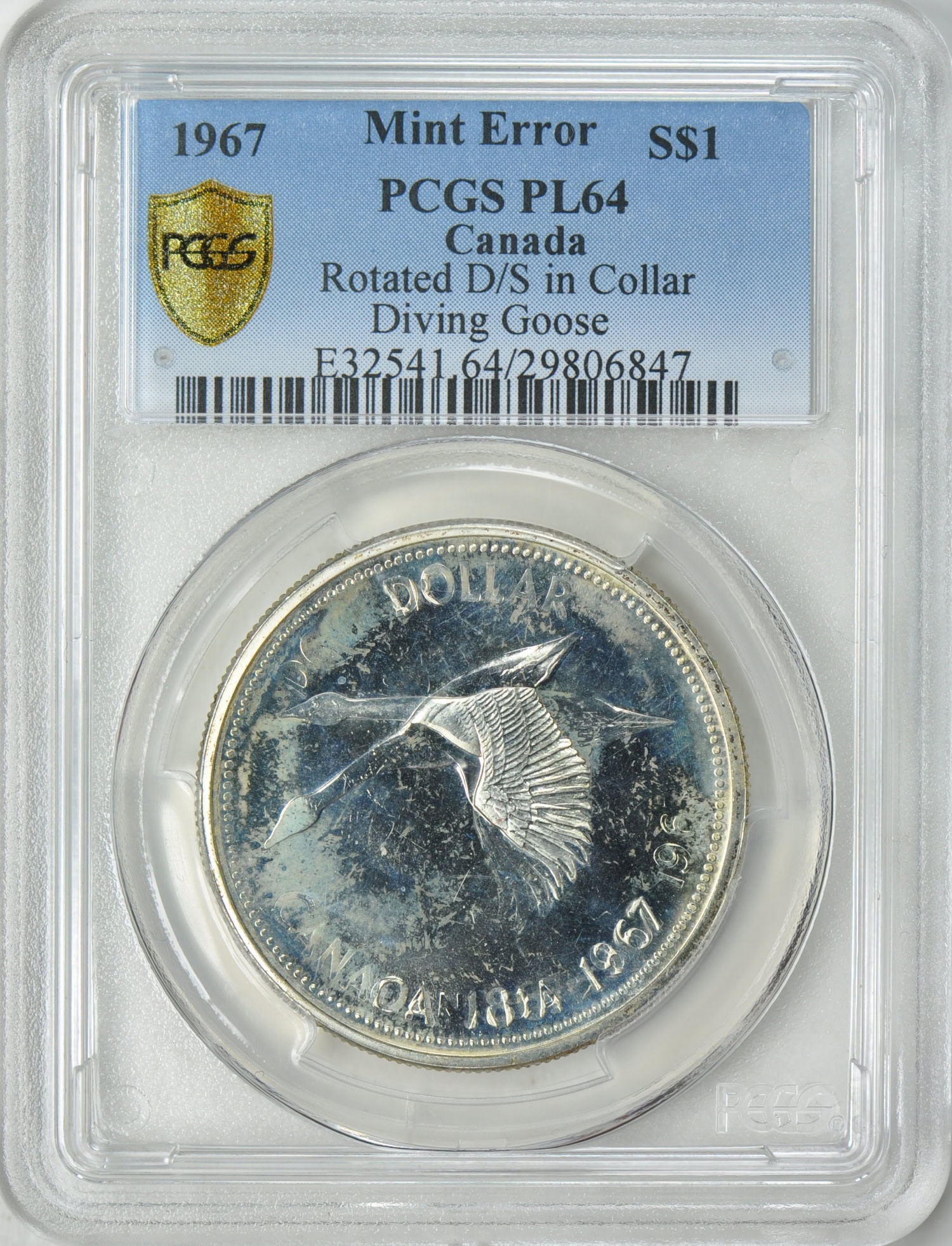 Canada - Mint Error 1967 S$1 Silver Diving Goose Rotated Double