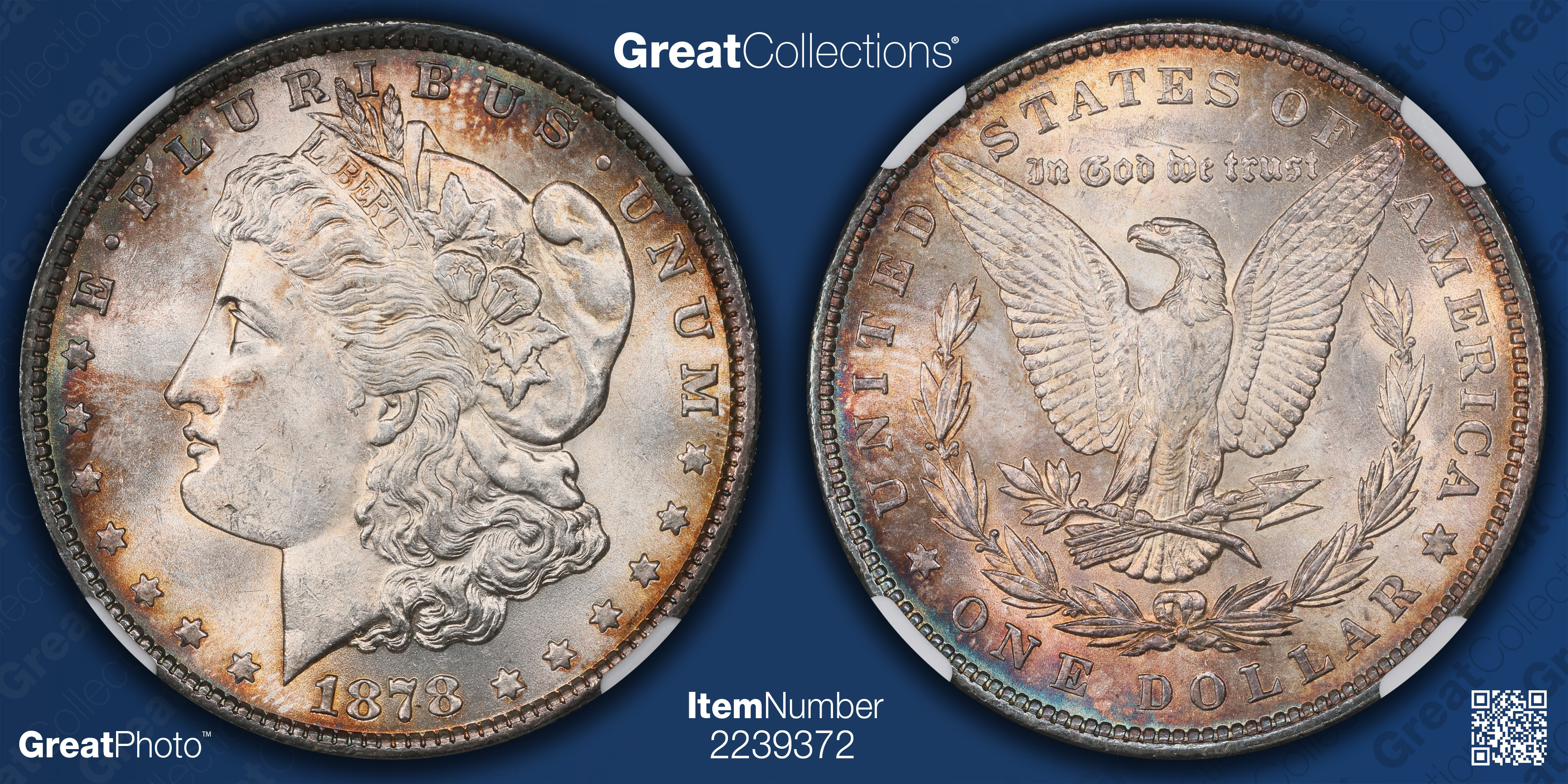 1878 7TF Morgan Silver Dollar Reverse of 1879 NGC MS-62 (Toned