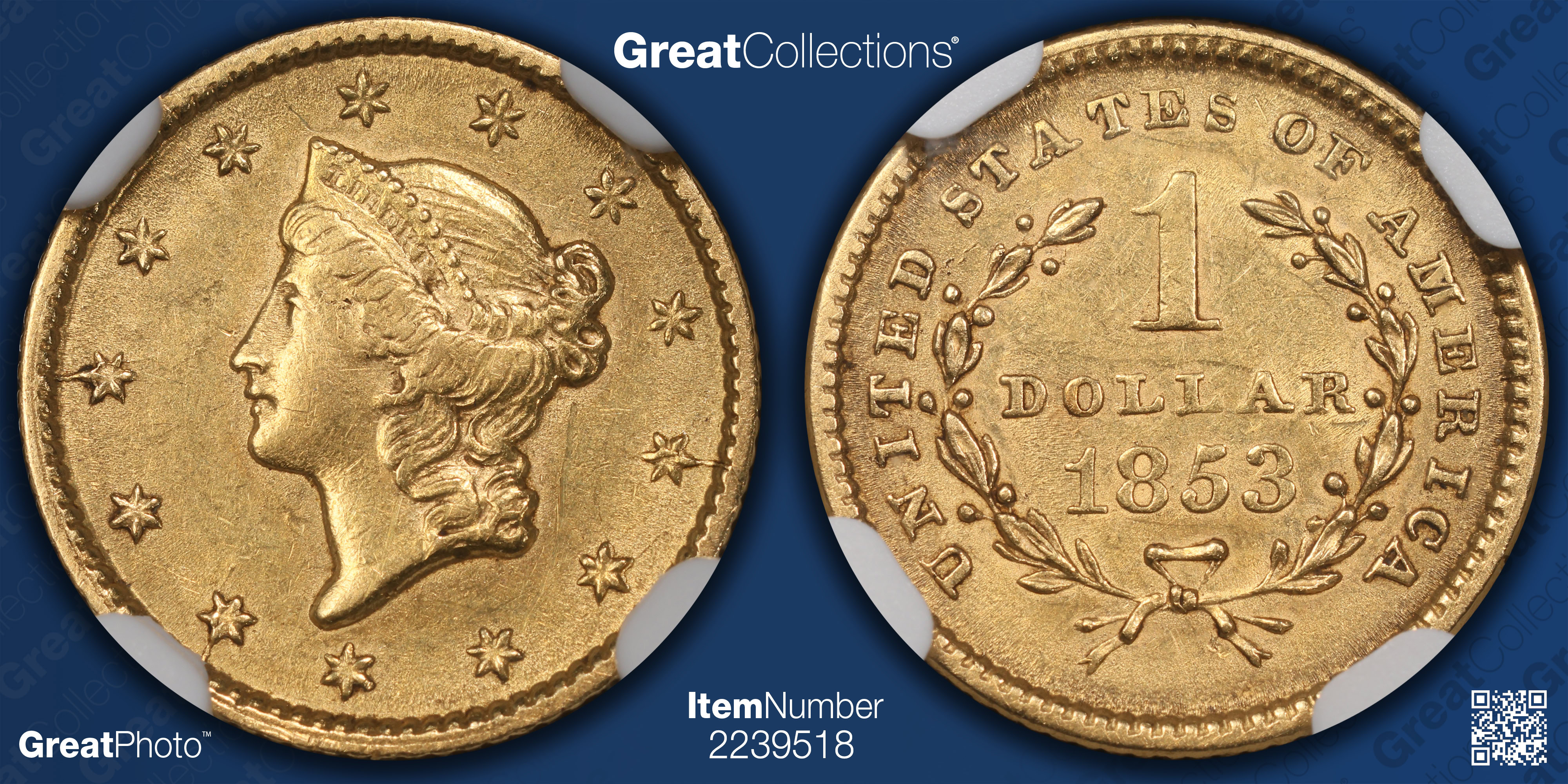 1853 Liberty Gold Dollar NGC AU-55 (Item 2239518