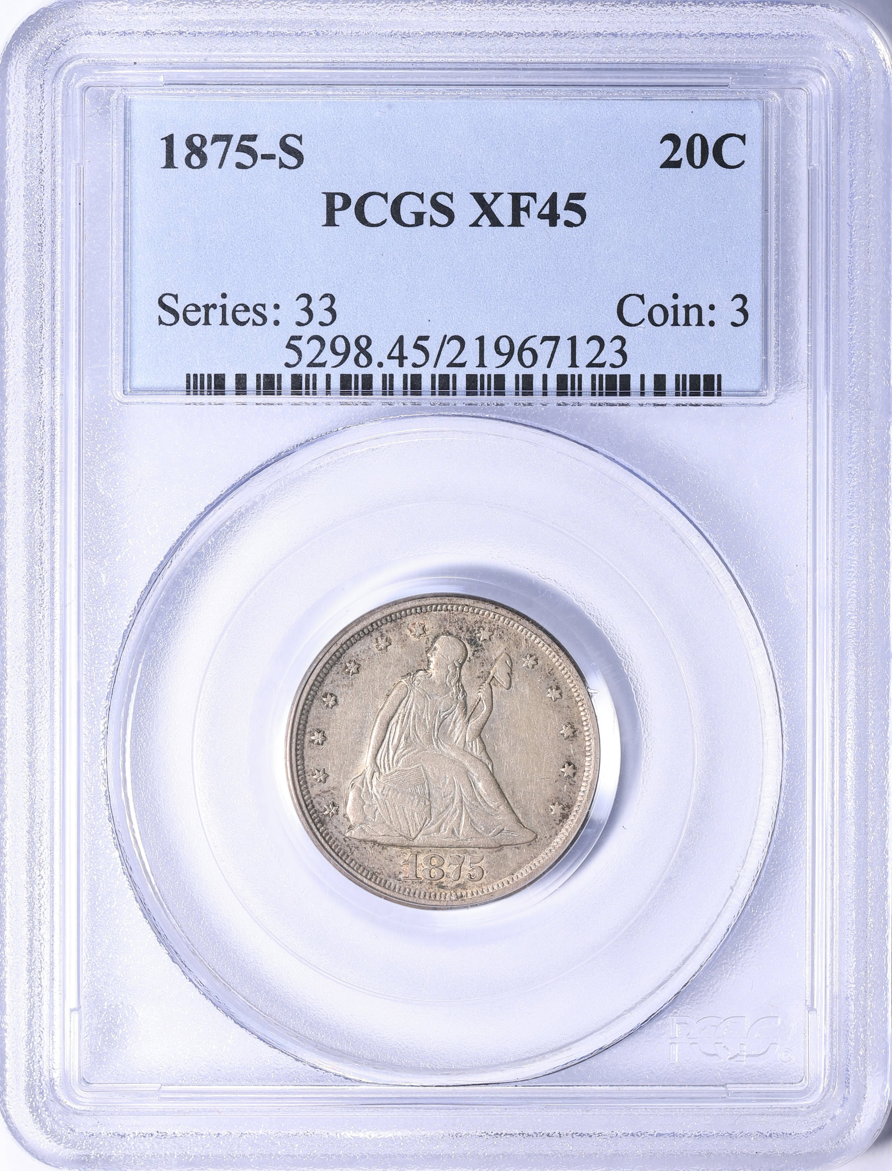 1875-S Twenty-Cent Piece PCGS XF-45 (Item 2240144