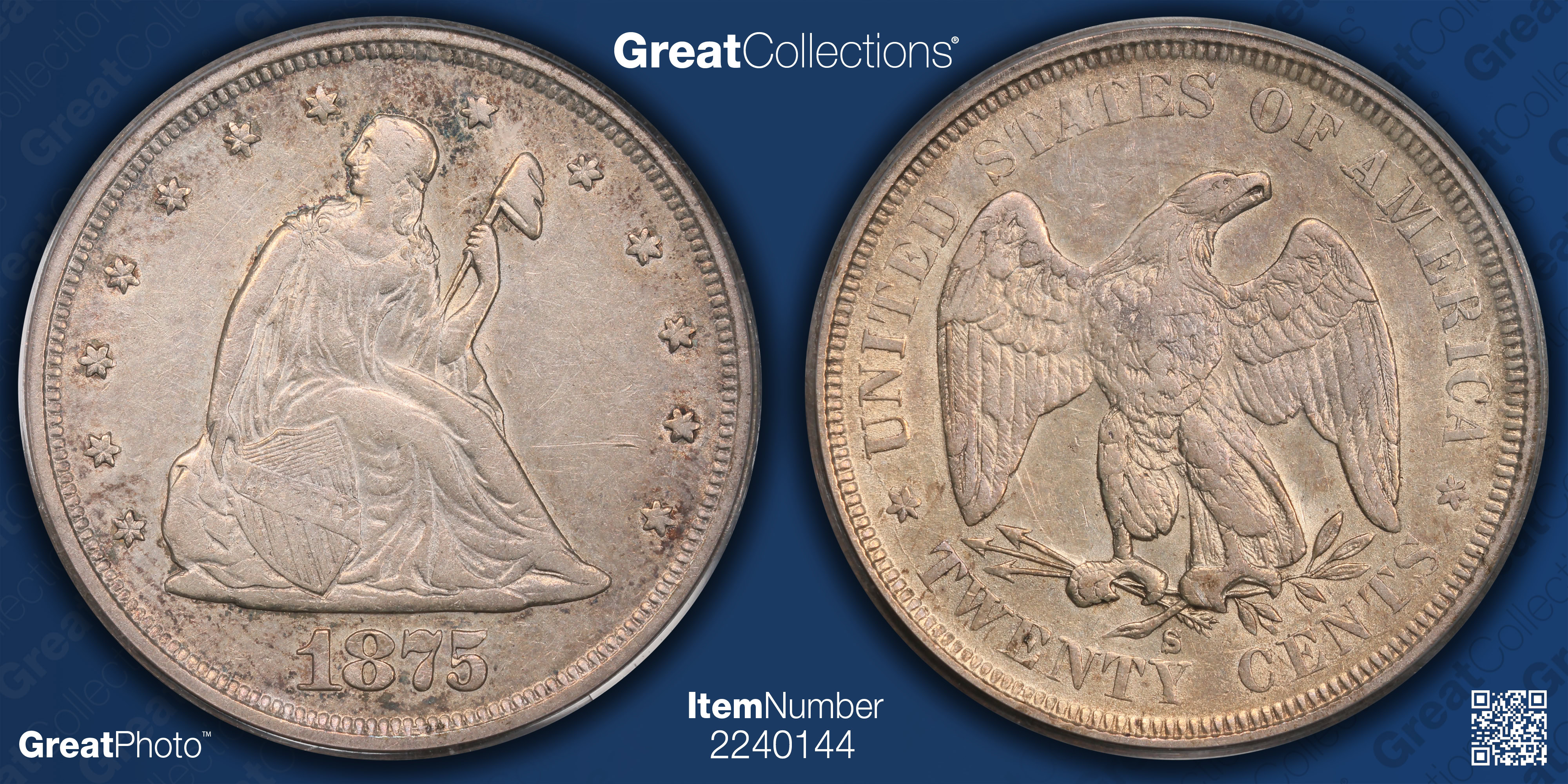 1875-S Twenty-Cent Piece PCGS XF-45 (Item 2240144
