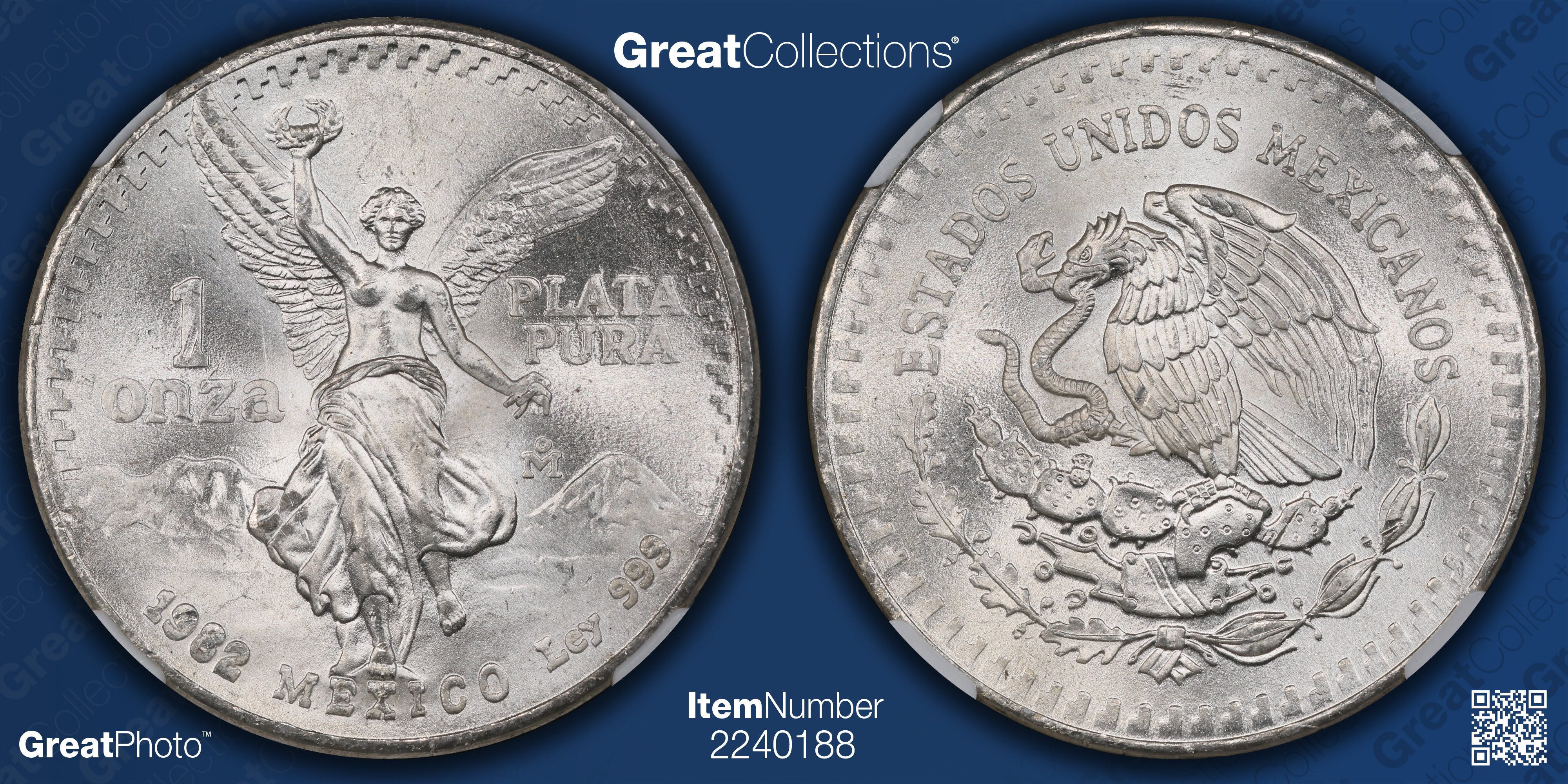 Mexico 1982-Mo Silver Onza Libertad KM-494.1 NGC MS-65 (Item
