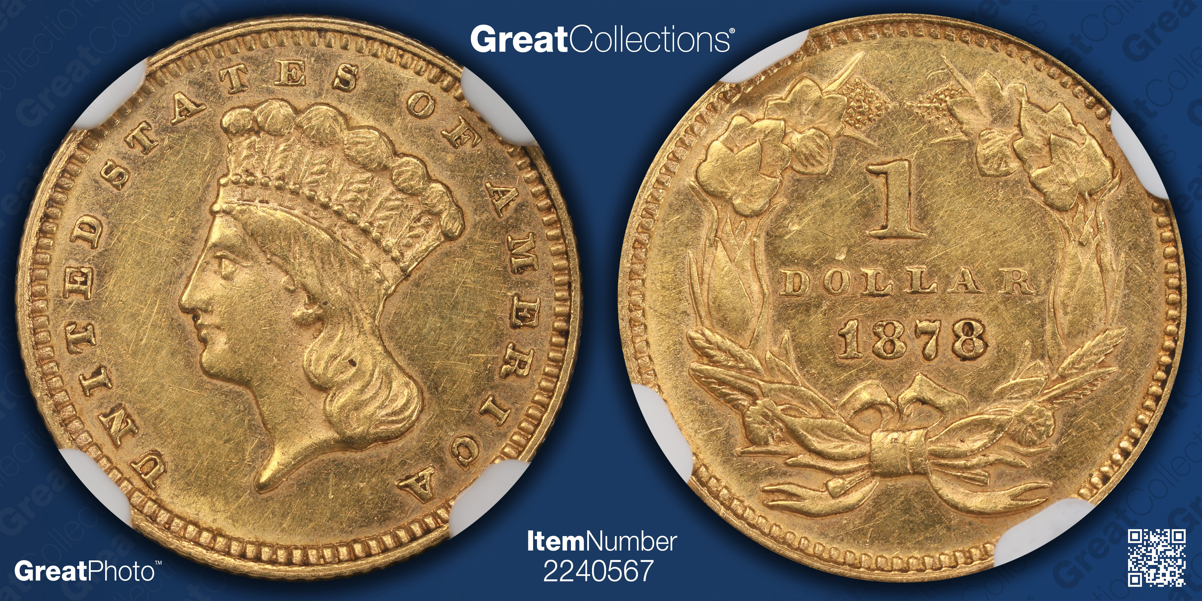 1878 Indian Princess Gold Dollar NGC AU-58 (CAC Green) (Item