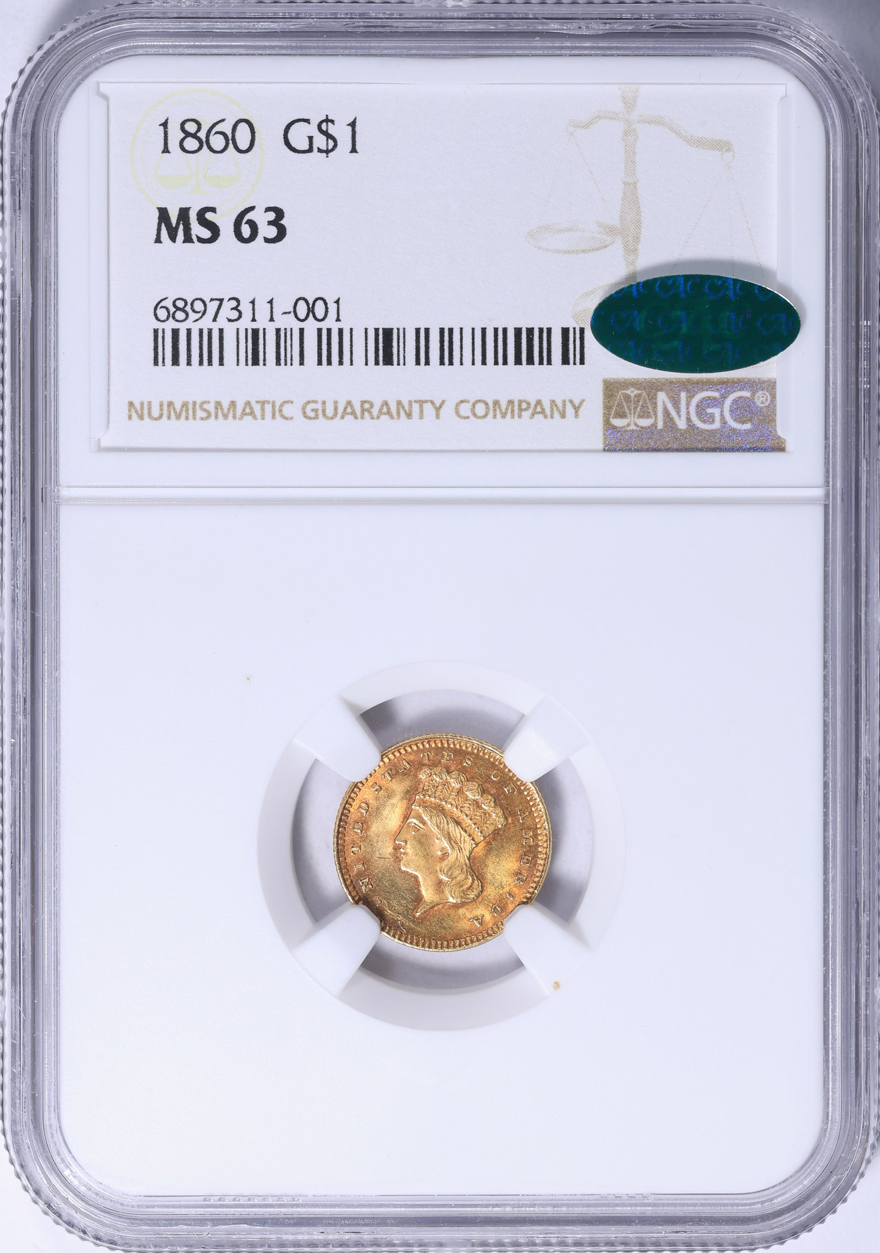 coincoinhaseページ 1860 Indian Princess Gold Dollar NGC MS-63 (CAC Green) (Item