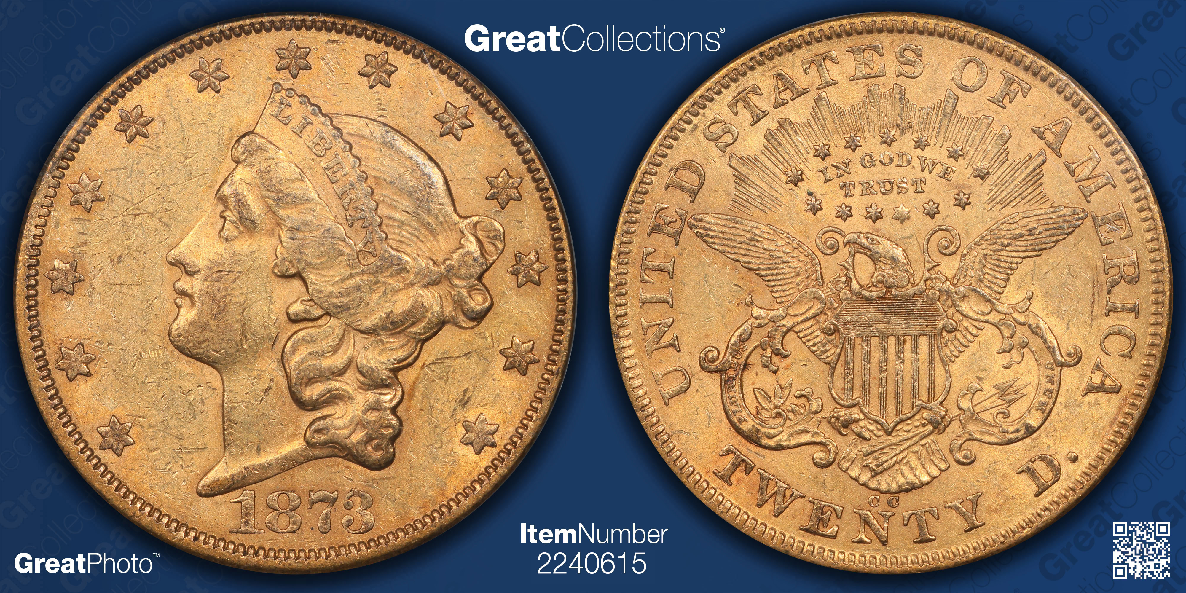 1873-CC Liberty Gold Double Eagle PCGS AU-53 (CAC Green) OGH (Item