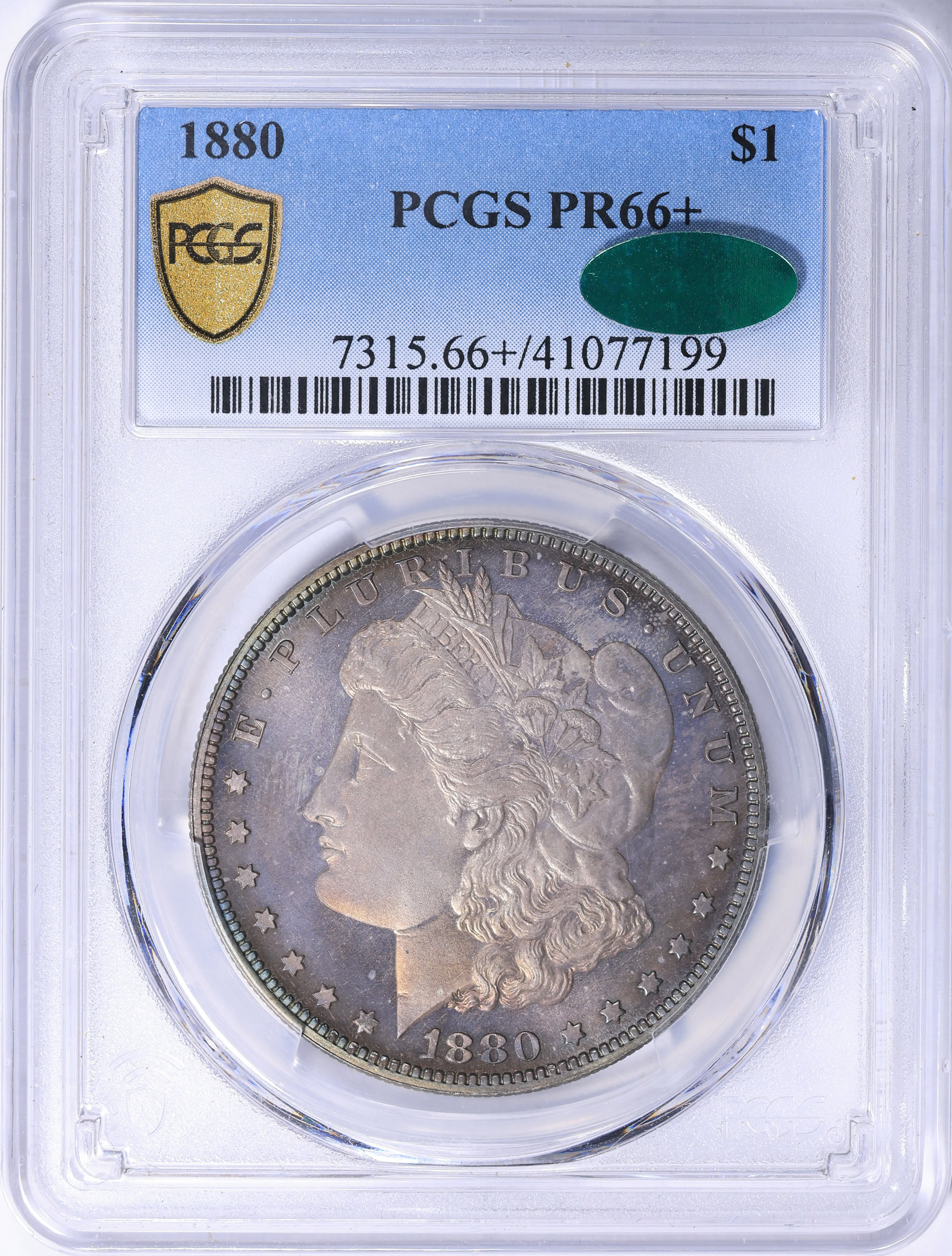 1880 Morgan Silver Dollar PCGS Proof-66+ (CAC Green) (Toned) (Item