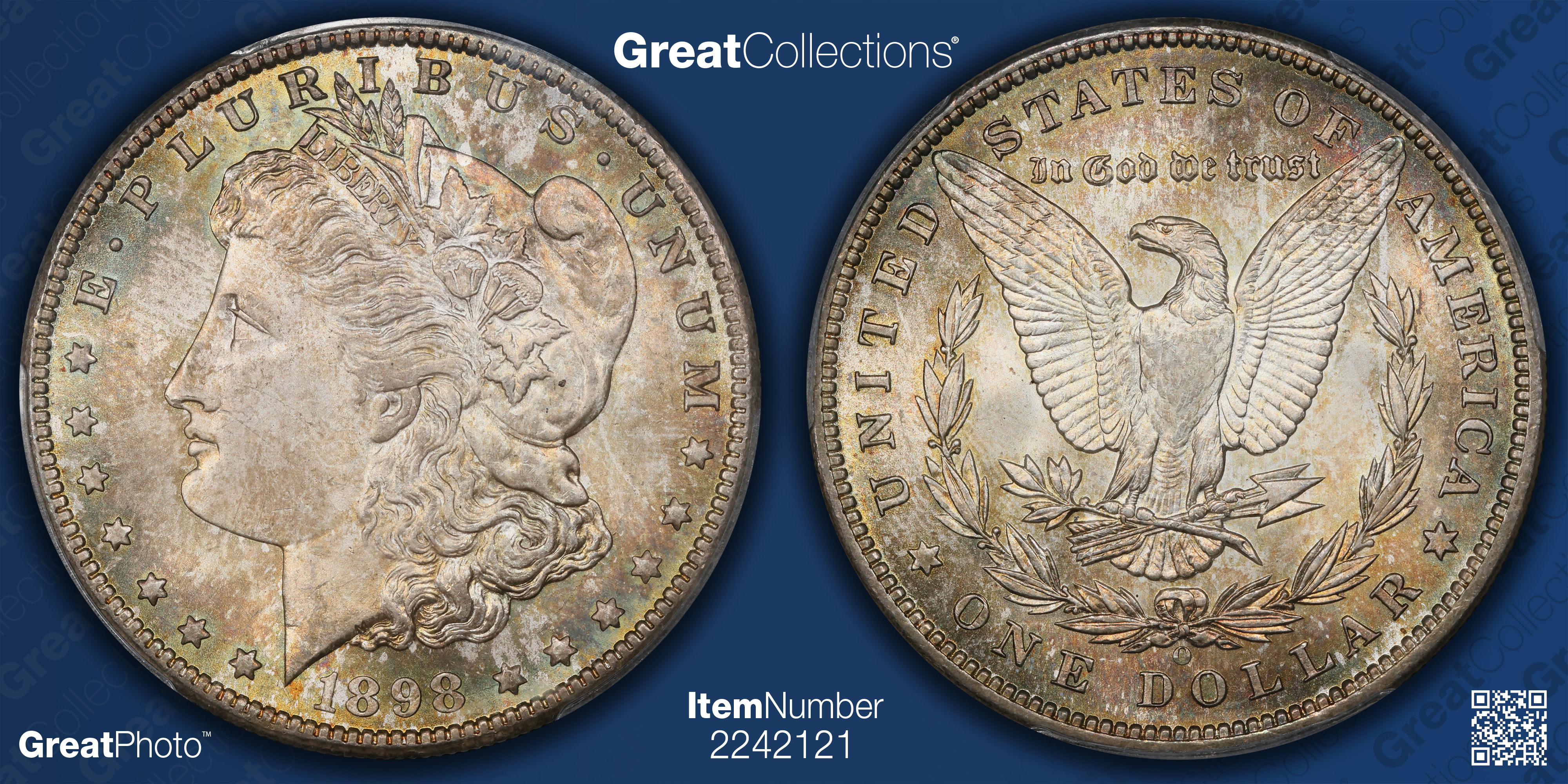 1898-O Morgan Silver Dollar PCGS MS-67 (CAC Green) (Toned) (Item