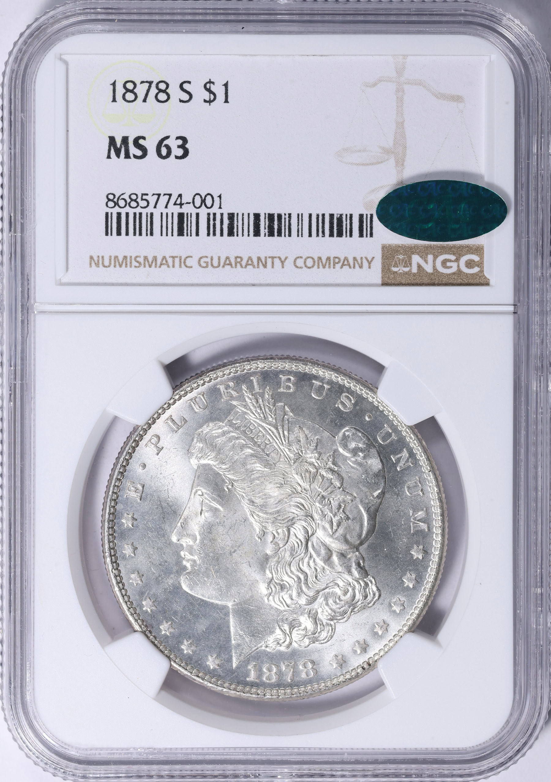 1878-S Morgan Silver Dollar NGC MS-63 (CAC Green) (Item 2242309