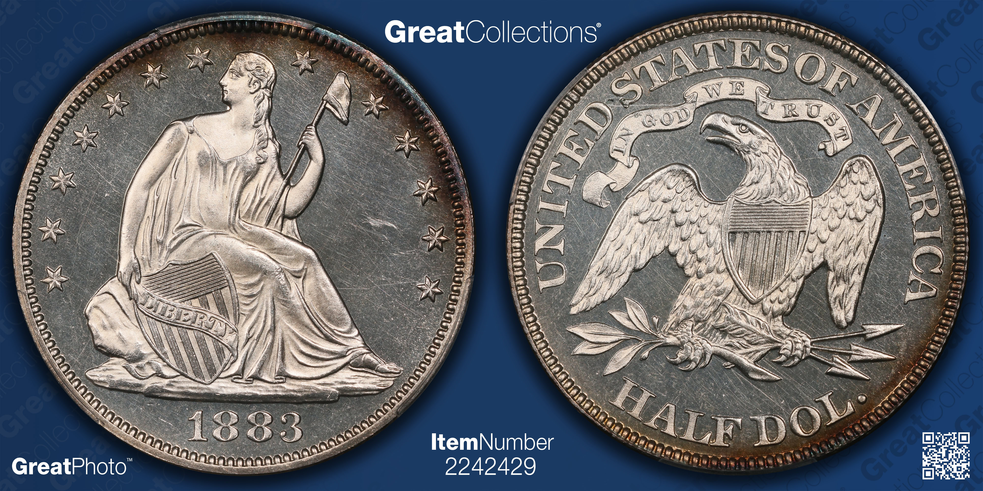 1883 Seated Liberty Half Dollar PCGS Proof-64 CAMEO (Toned) (Item