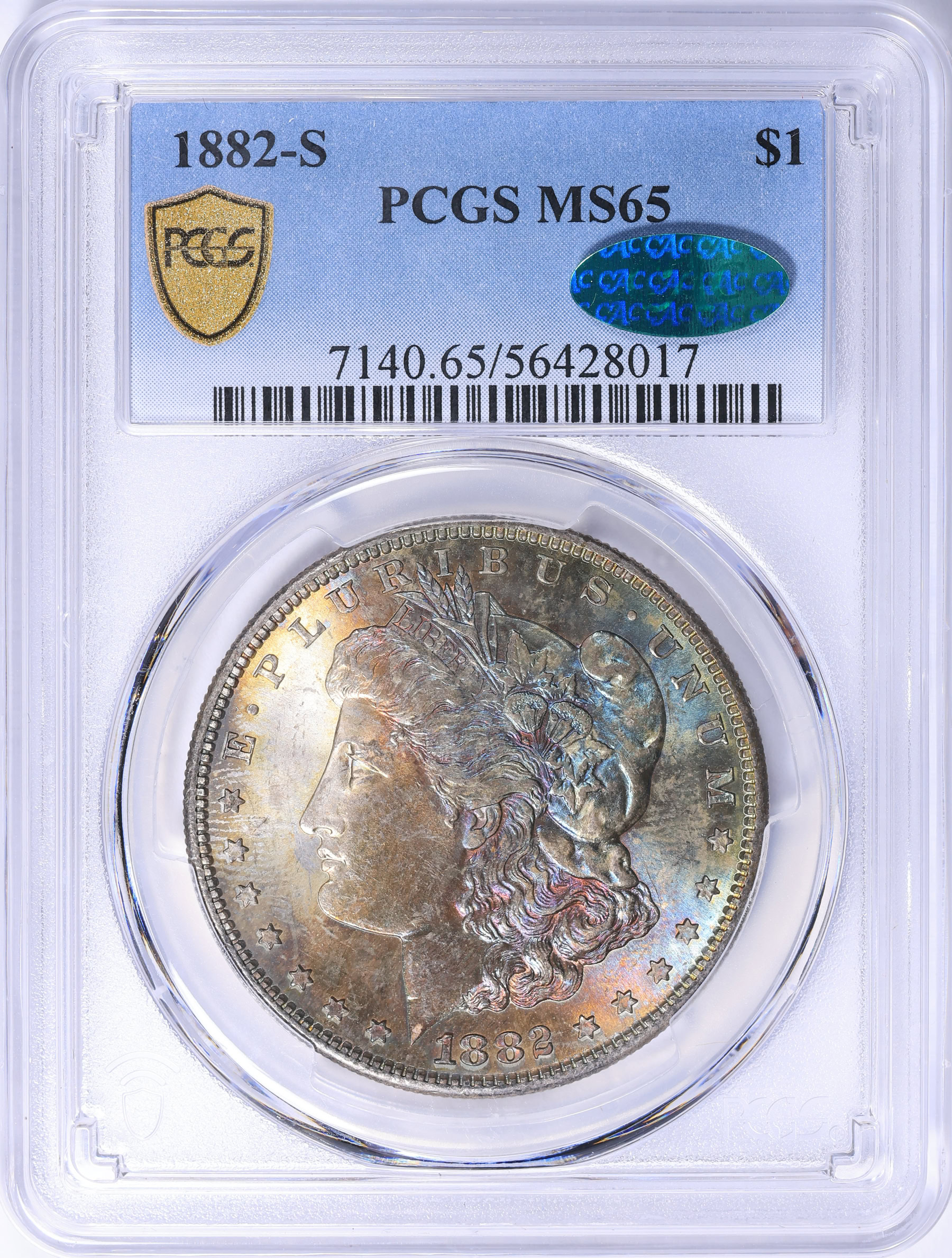 1882-S Morgan Silver Dollar PCGS MS-65 (CAC Green) (Toned) (Item