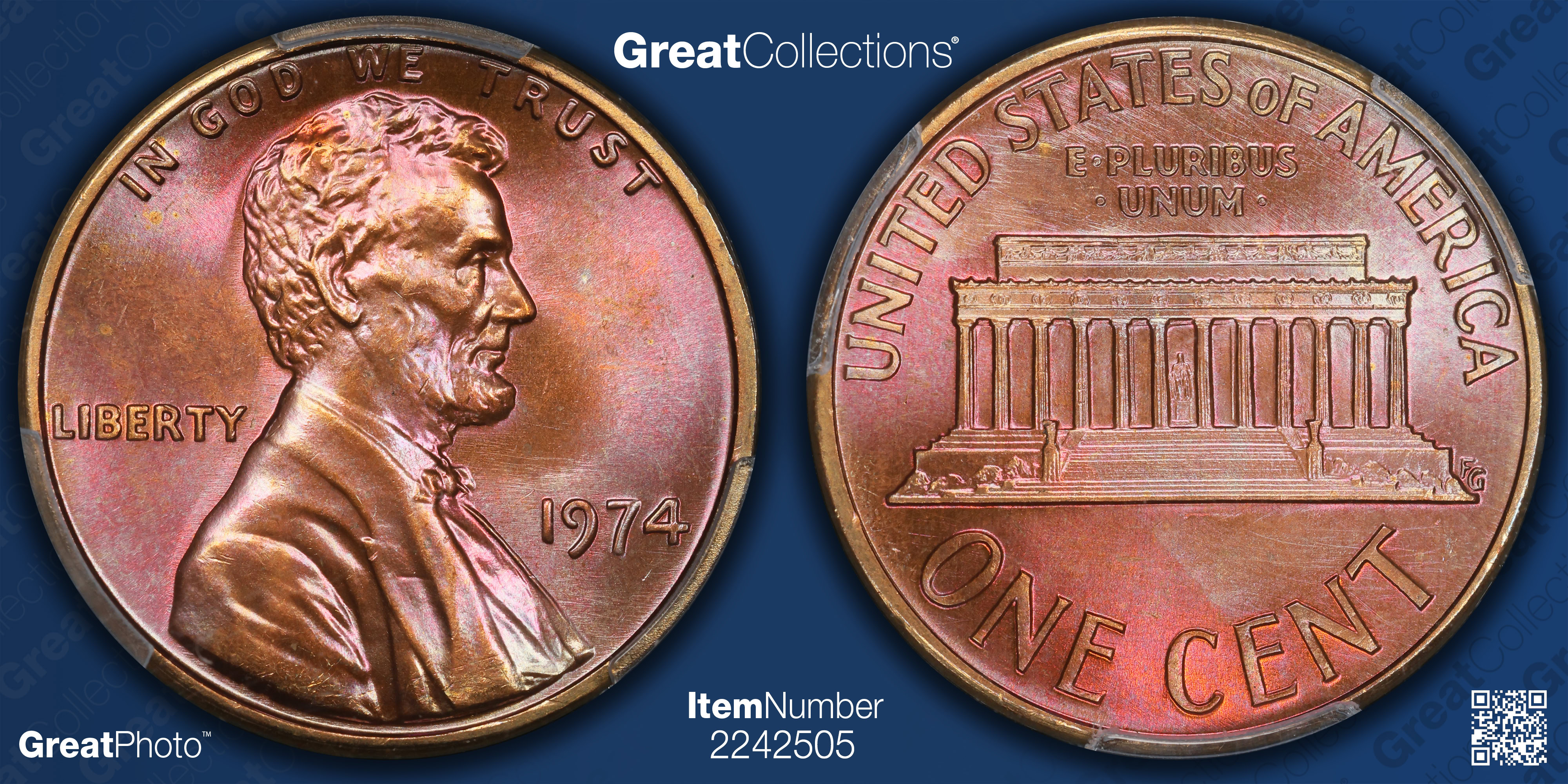 1974 Lincoln Cent PCGS MS-66 RB (Toned) (Item 2242505