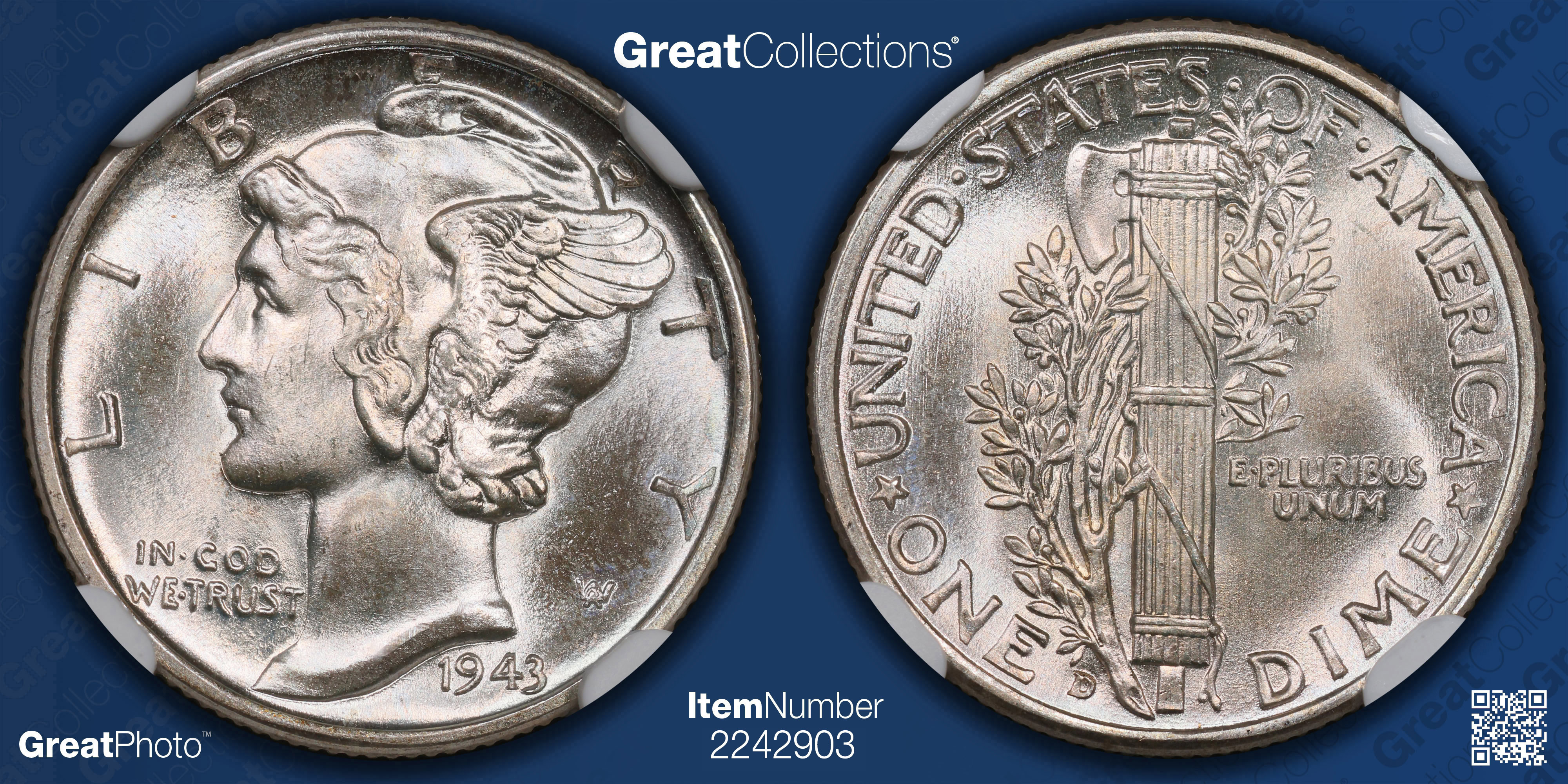1943-D Mercury Dime NGC MS-68 FB (Item 2242903) | GreatCollections