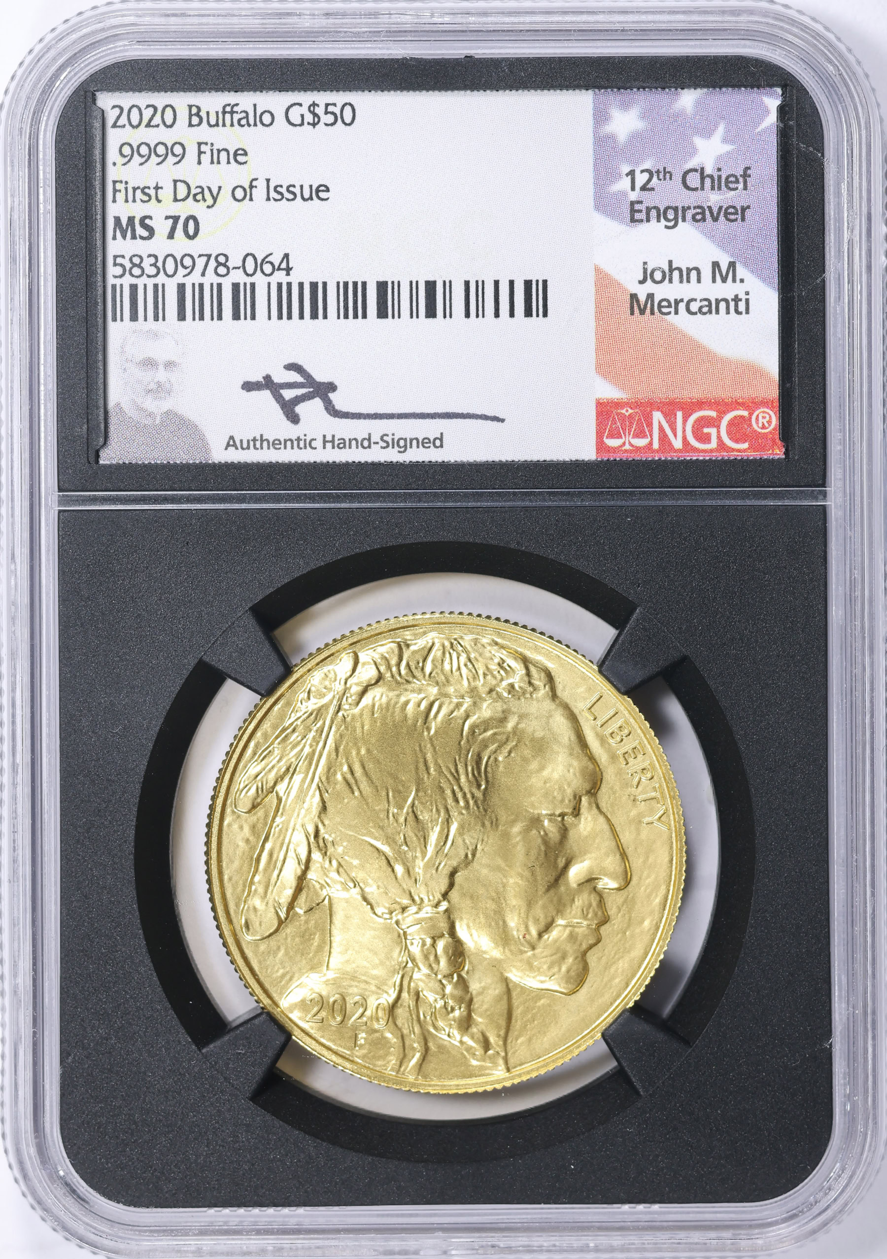 2020 $50 One-Ounce Gold American Buffalo First Day of Issue NGC MS