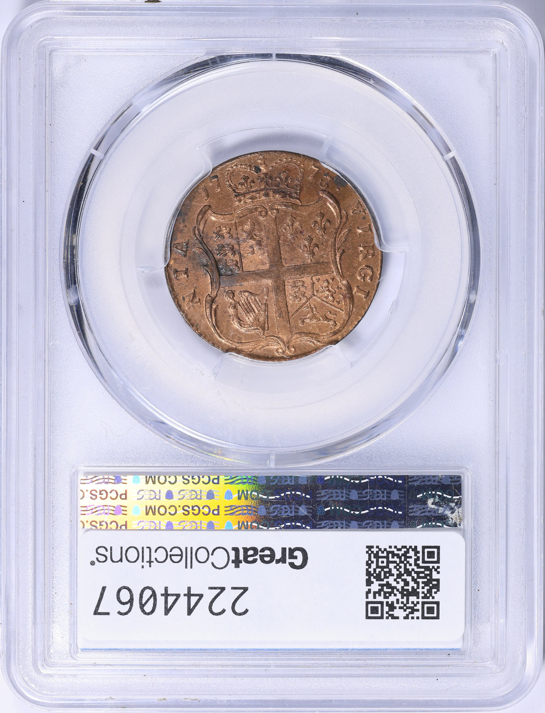 1773 Virginia Halfpenny Period PCGS MS-63 RD (Item 2244067