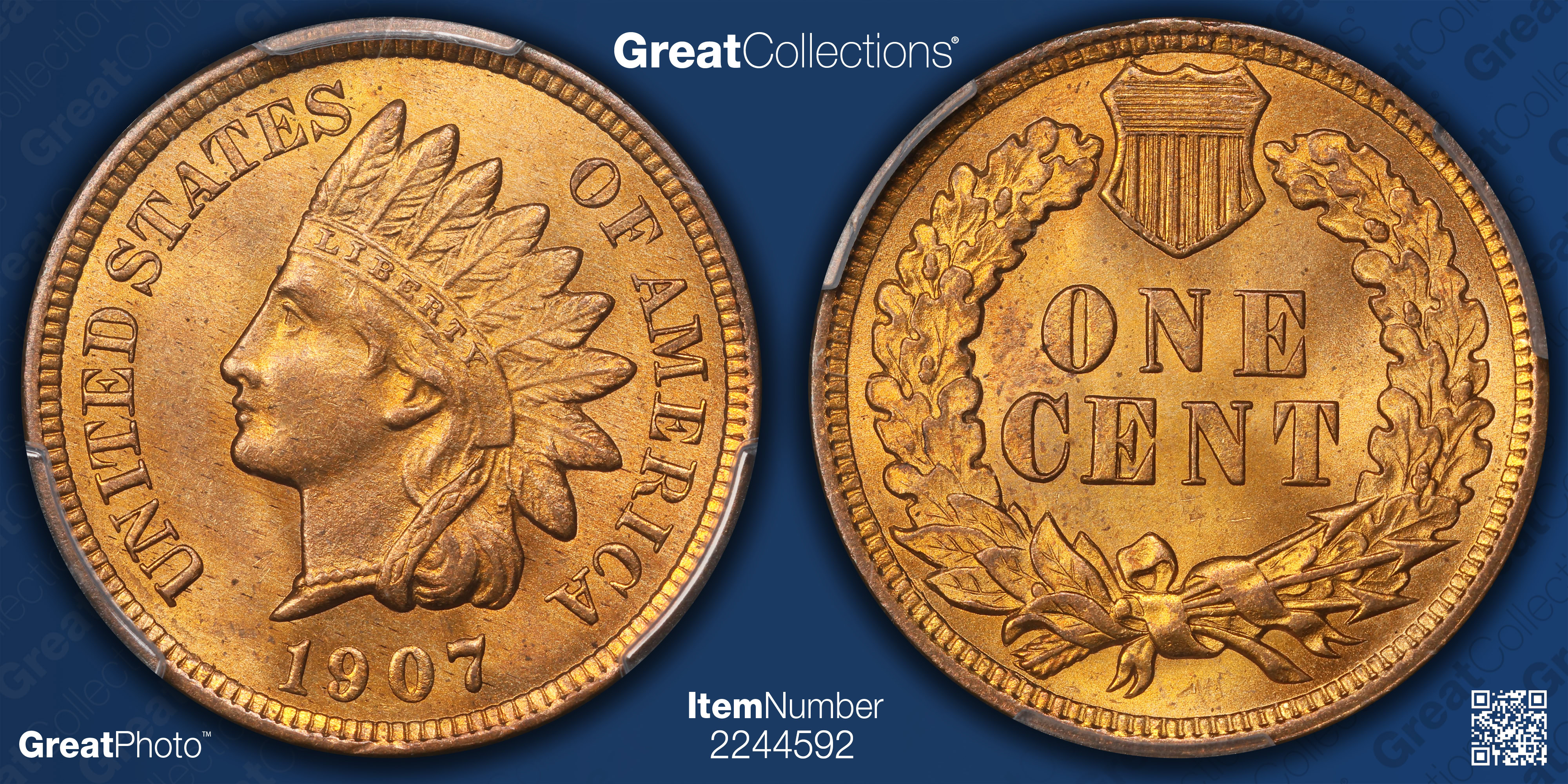 Indian Banknotes Collection 1907 Indian Cent PCGS MS-66 RD (Item 2244592) | GreatCollections Coin ...