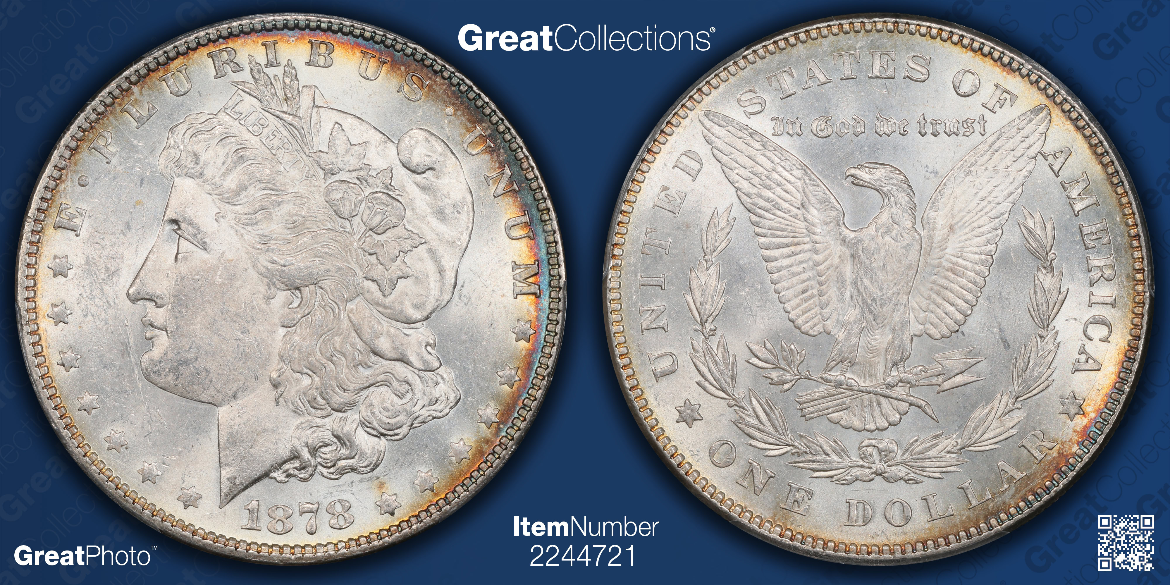 1878 7TF Morgan Silver Dollar Reverse of 1878 PCGS MS-62 (Toned