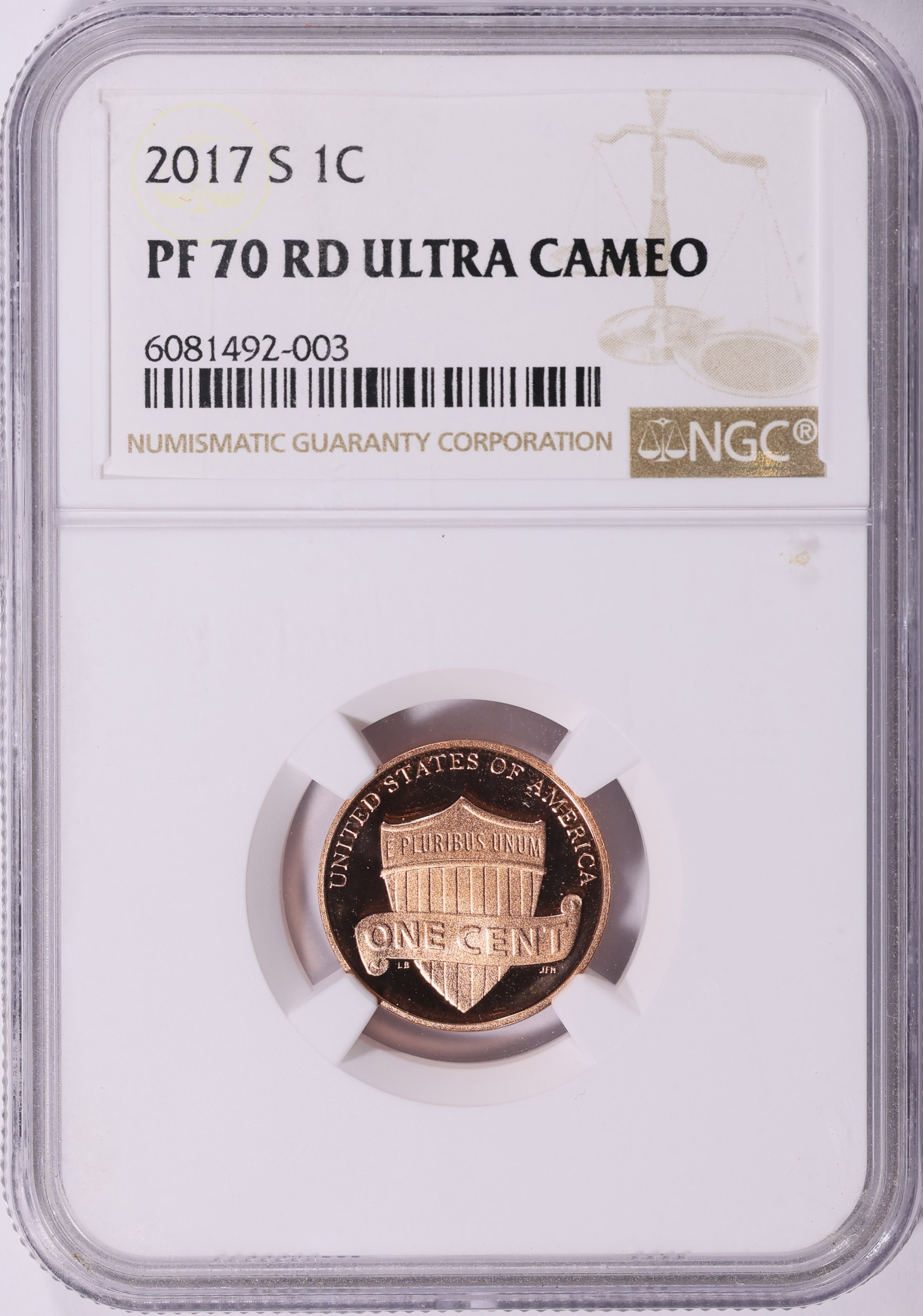 2017-S Lincoln Cent Shield NGC Proof-70 RD (Item 2244896