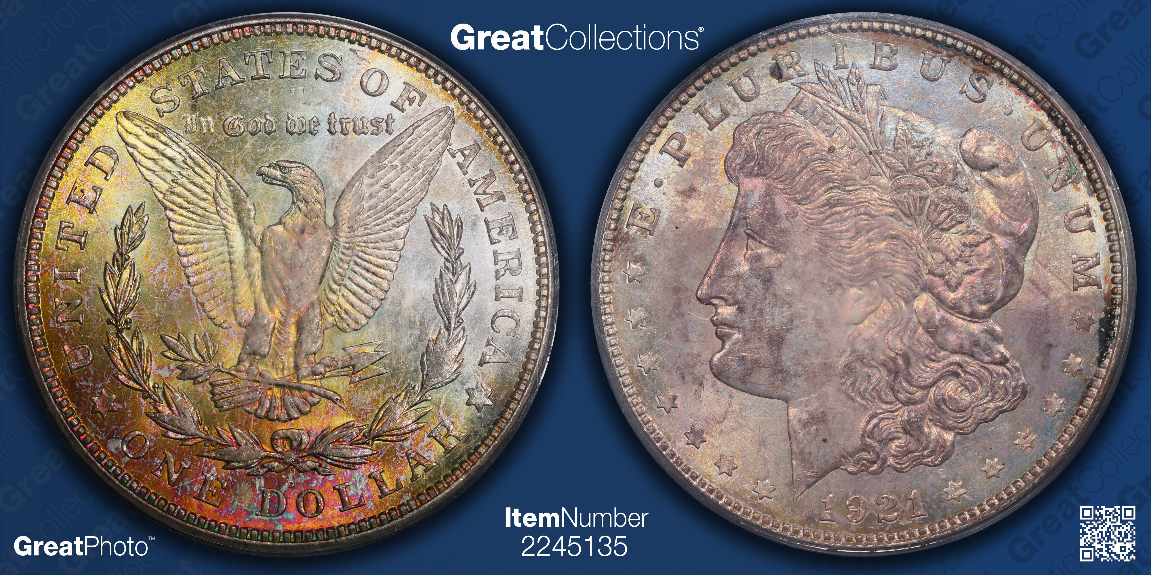 1921-D Morgan Silver Dollar PCGS MS-64 (CAC Green) (Toned) (Item