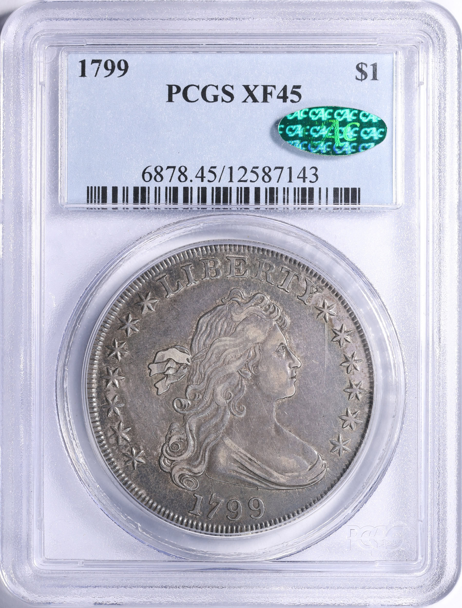1799 Draped Bust Silver Dollar PCGS XF-45 (CAC Green) (Item
