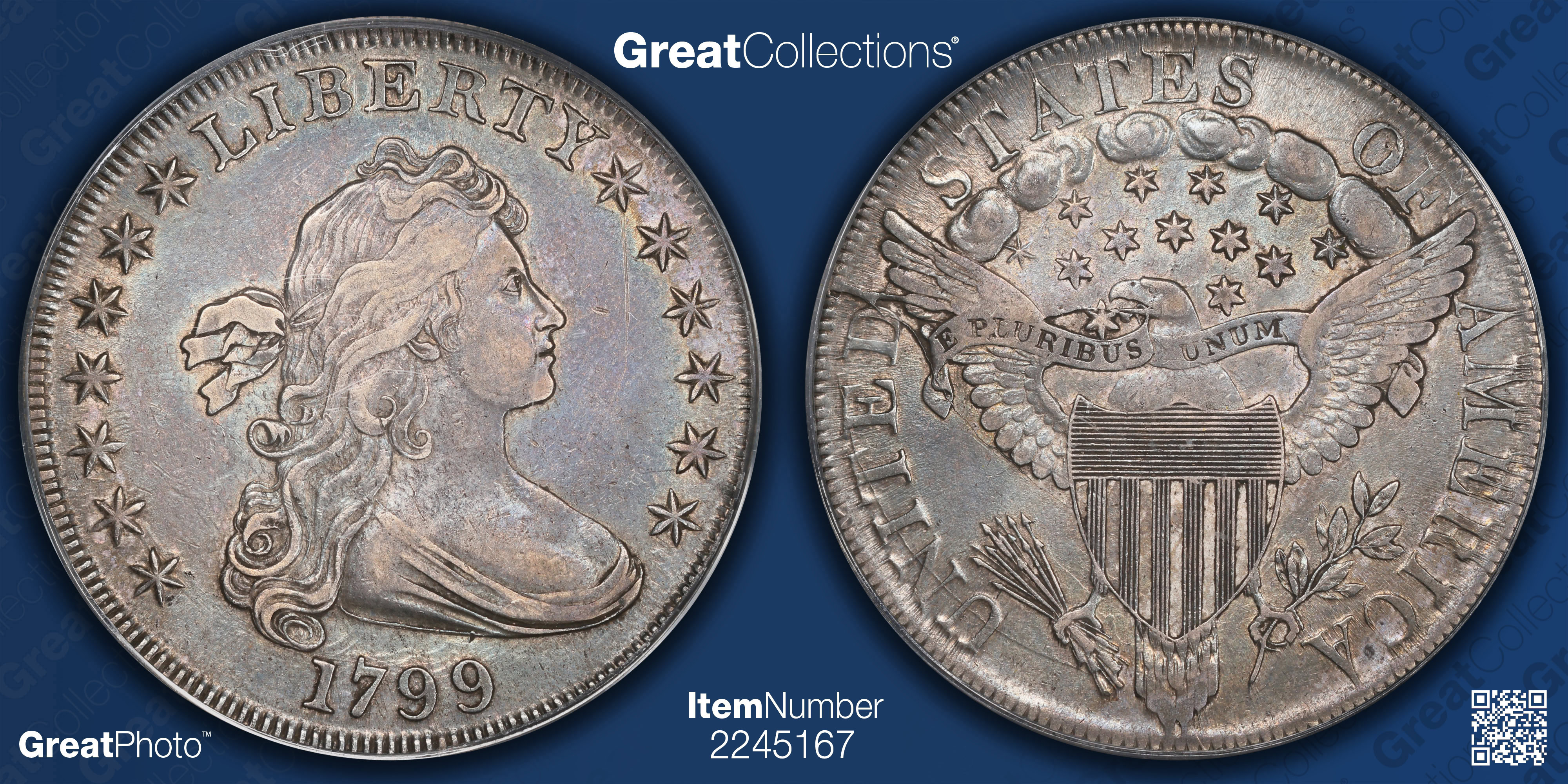 1799 Draped Bust Silver Dollar PCGS XF-45 (CAC Green) (Item