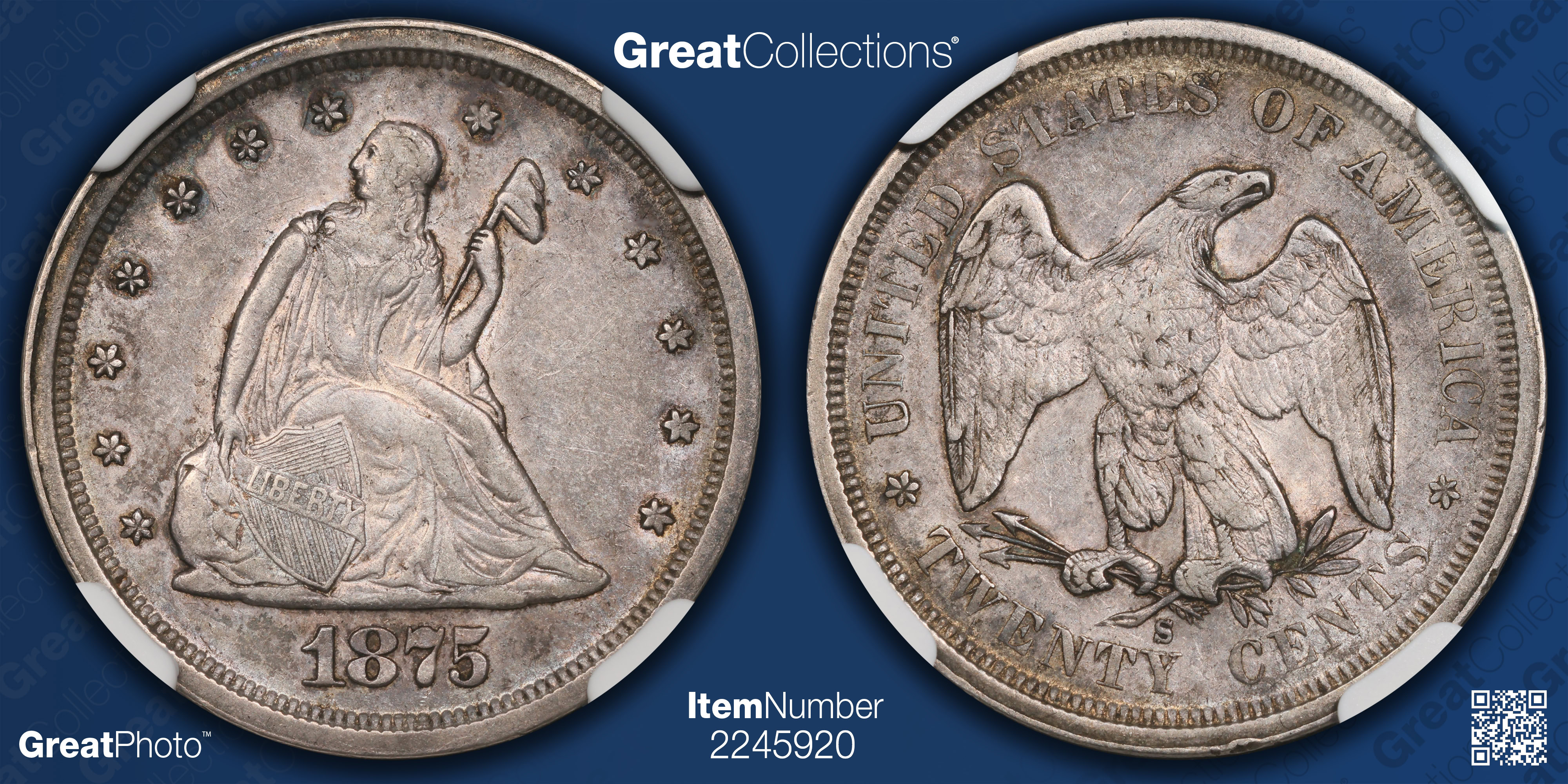1875-S Twenty-Cent Piece NGC AU-55 (Item 2245920
