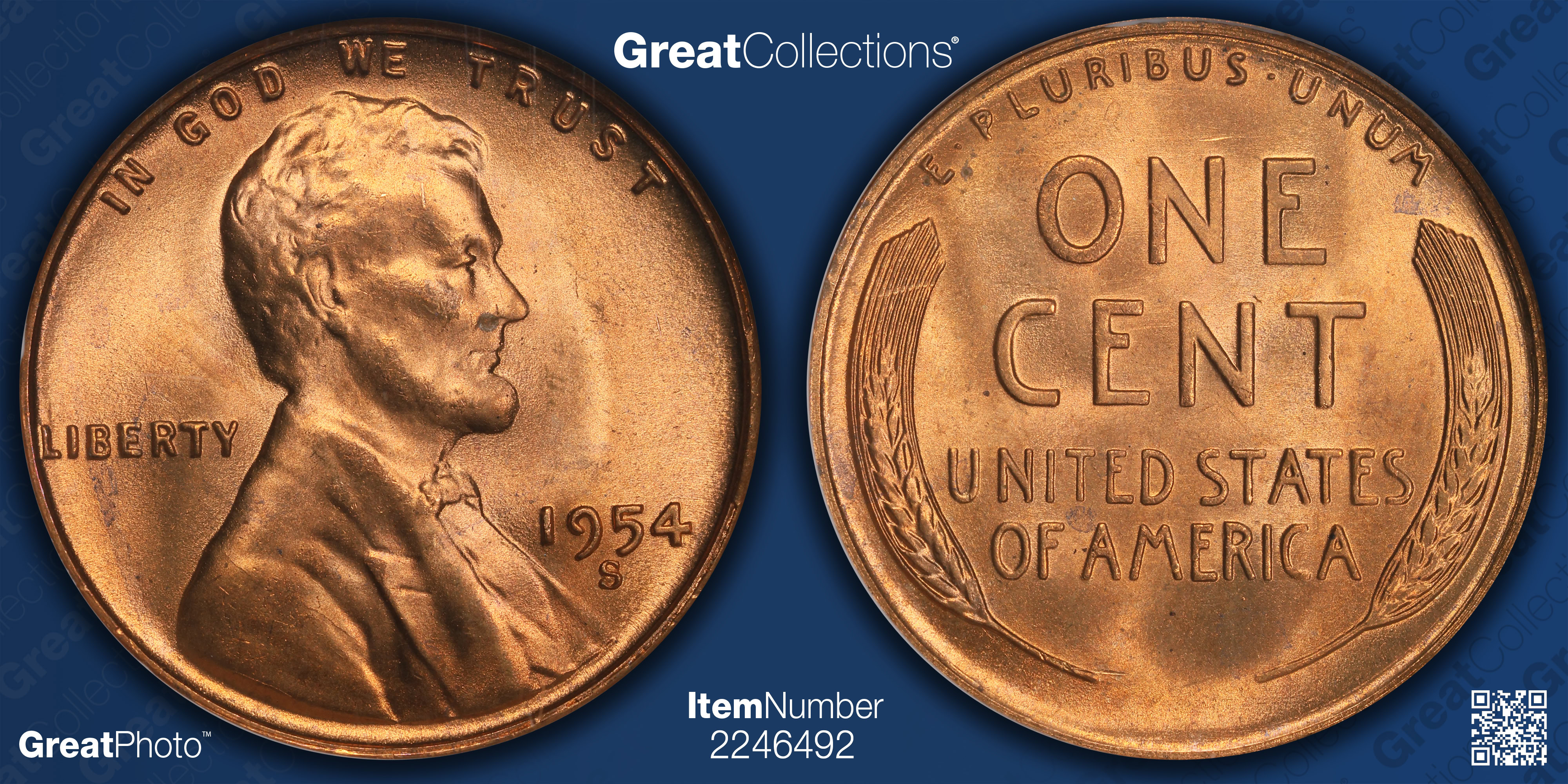 1954-S Lincoln Cent NGC MS-67 RD (Item 2246492) | GreatCollections
