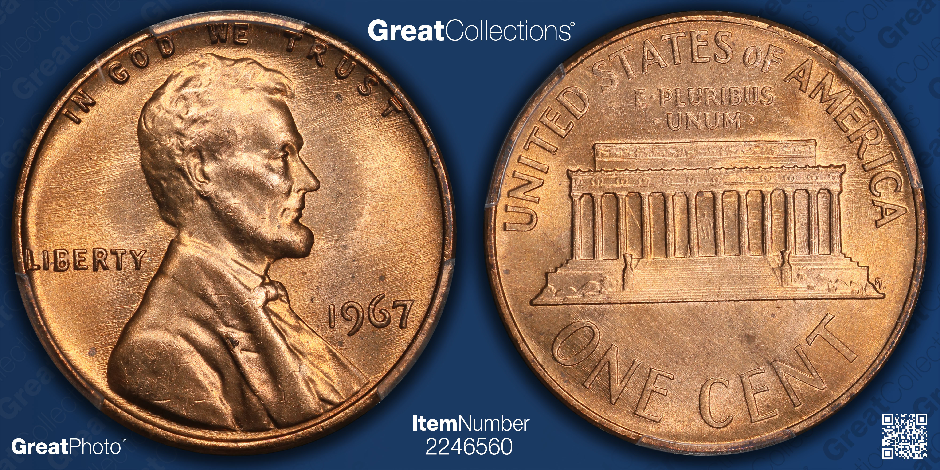 1967 Lincoln Cent PCGS MS-67 RD (Item 2246560) | GreatCollections
