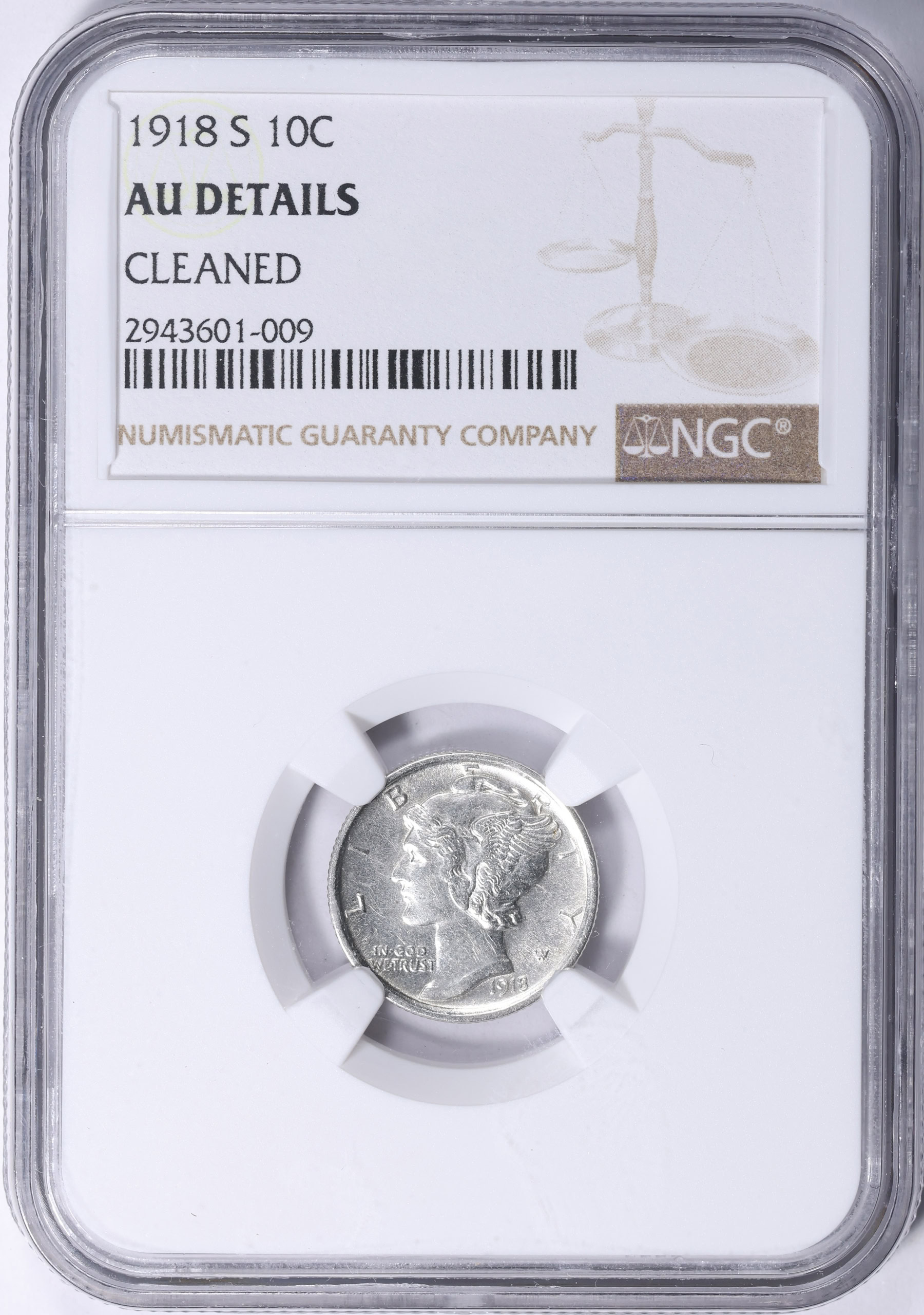 1918-S Mercury Dime NGC AU Details (Item 2247078