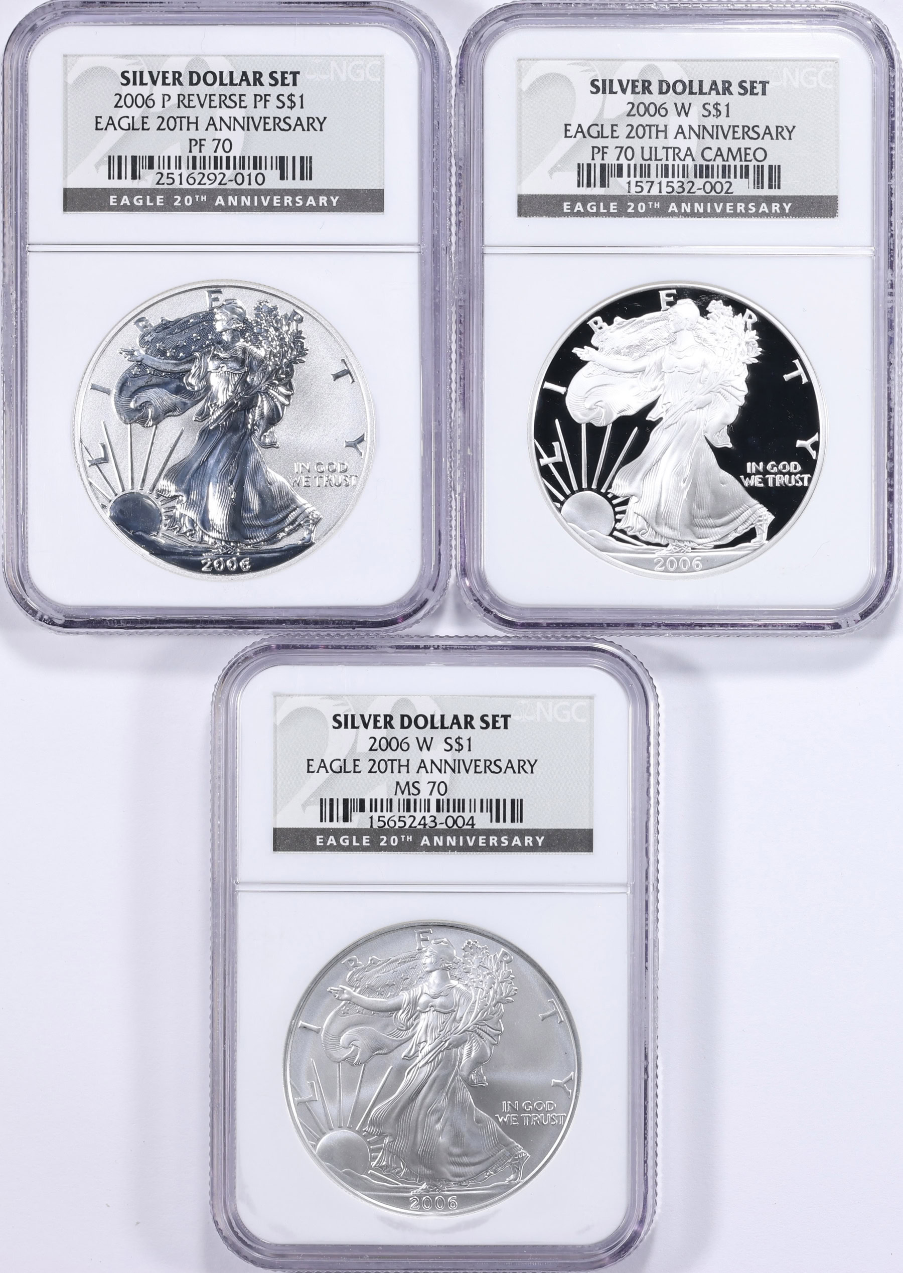 2006 $1 Silver Eagle 20th Anniversary Set Including Reverse Proof