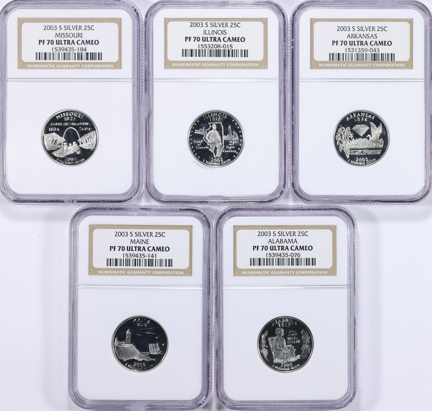 2003-S 50 State Quarters Set Silver NGC Proof-70 UC (5 Coins