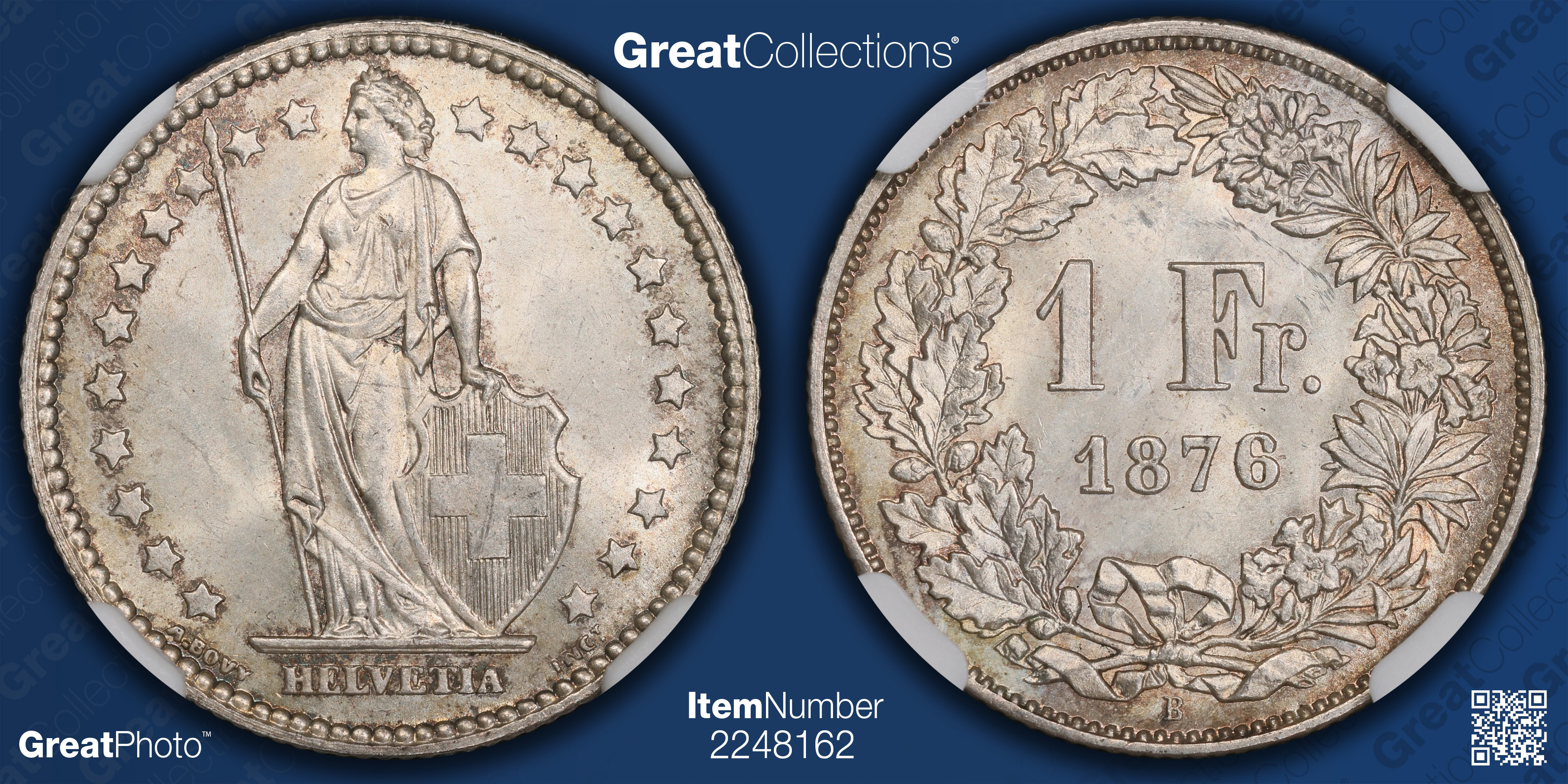 Switzerland 1876-B Silver Franc KM-24 NGC MS-64 (Item 2248162