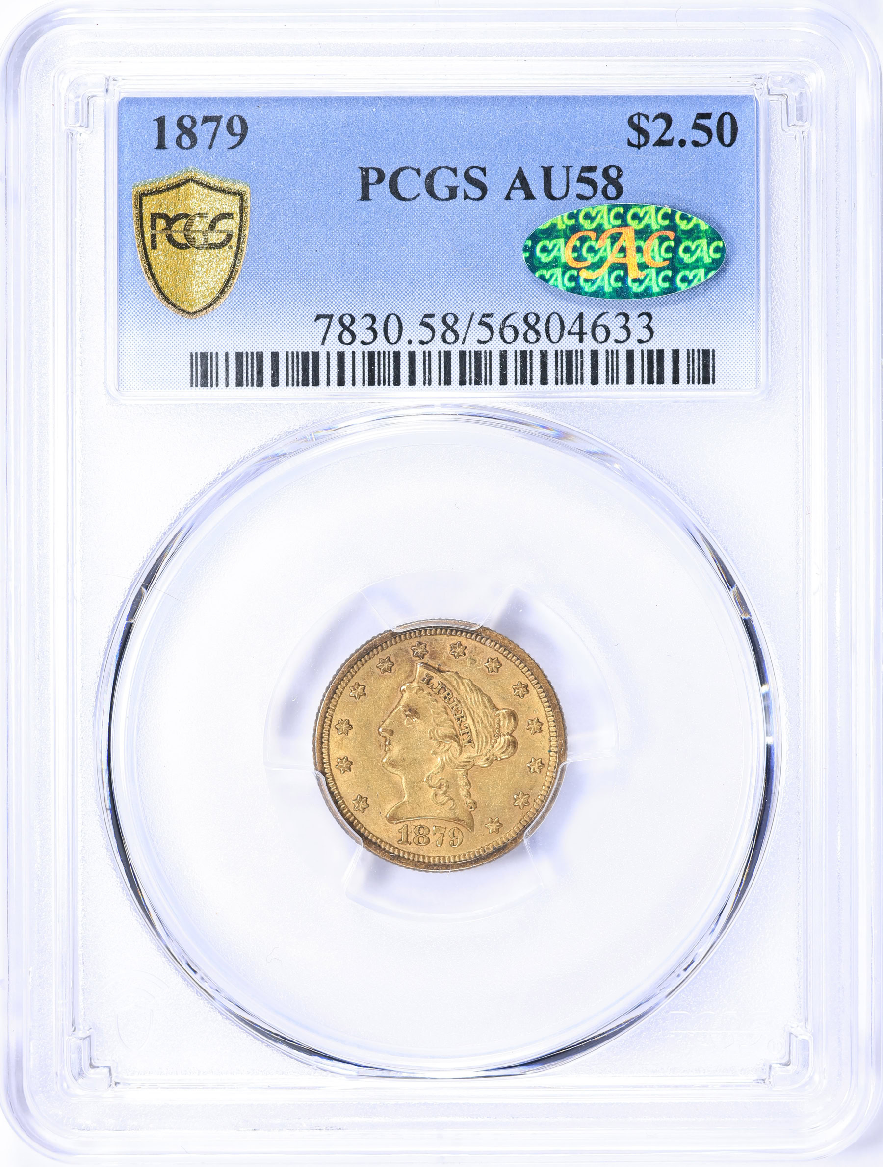 1879 Liberty Gold Quarter Eagle PCGS AU-58 (CAC Green) (Item