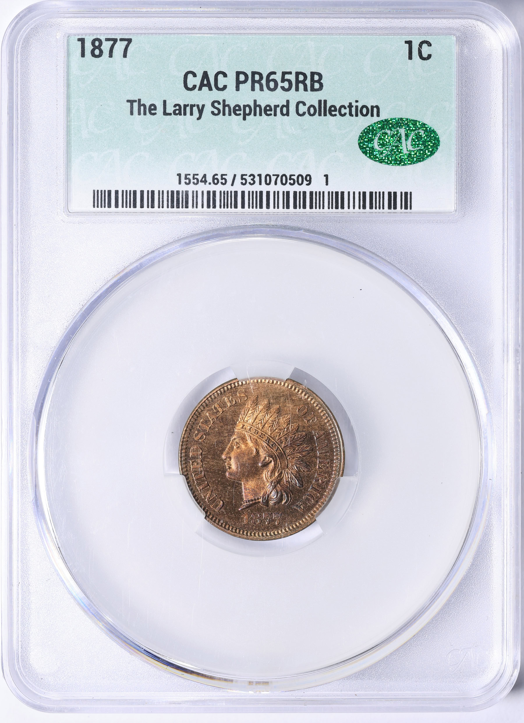 Indian Banknotes Collection 1877 Indian Cent CACG Proof-65 RB (Ex: Larry Shepherd Collection ...