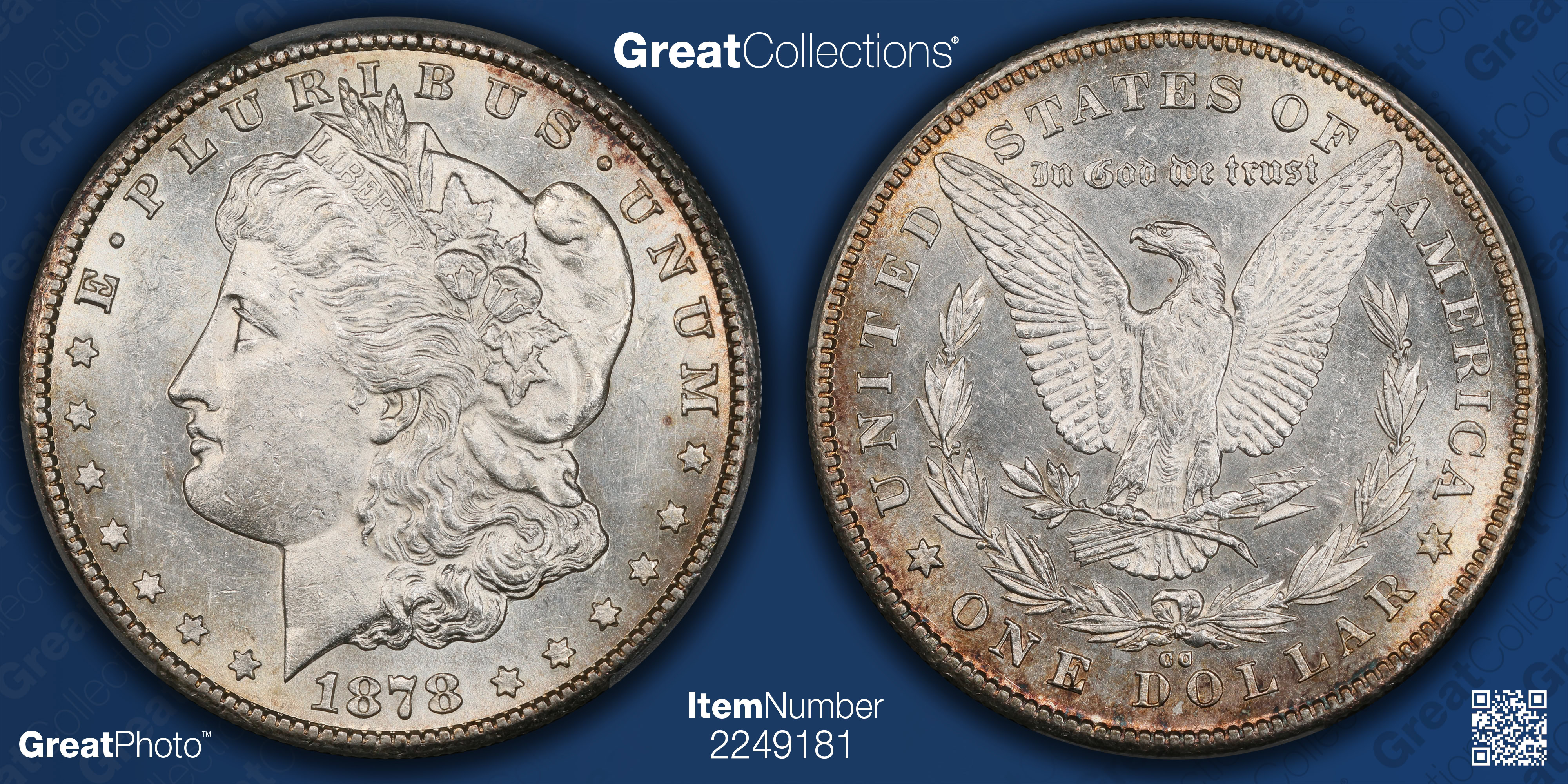 確定済み 1878-CC Morgan Silver Dollar PCGS AU-58 (Toned) (Item 2249181