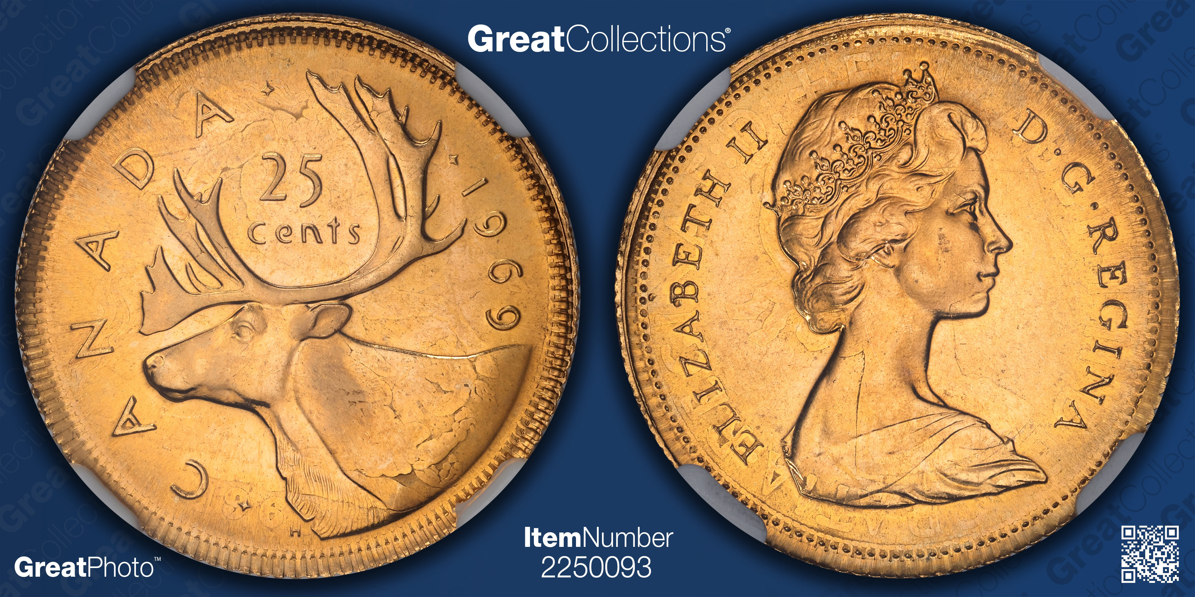 Canada Mint Error 1969 25 Cents Overstruck on 1966 Great Britain