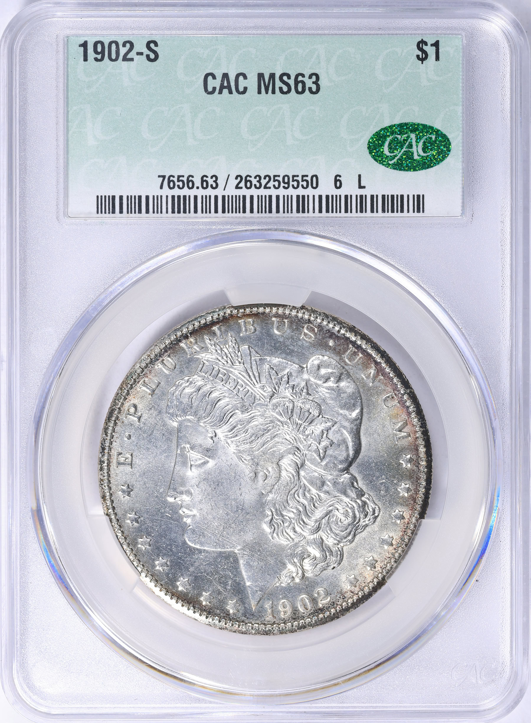 1902 モルガンMorgan Silver Dollar MS63 銀貨130 1902-S Morgan Silver Dollar CACG MS-63 (Toned) (Item 2250913