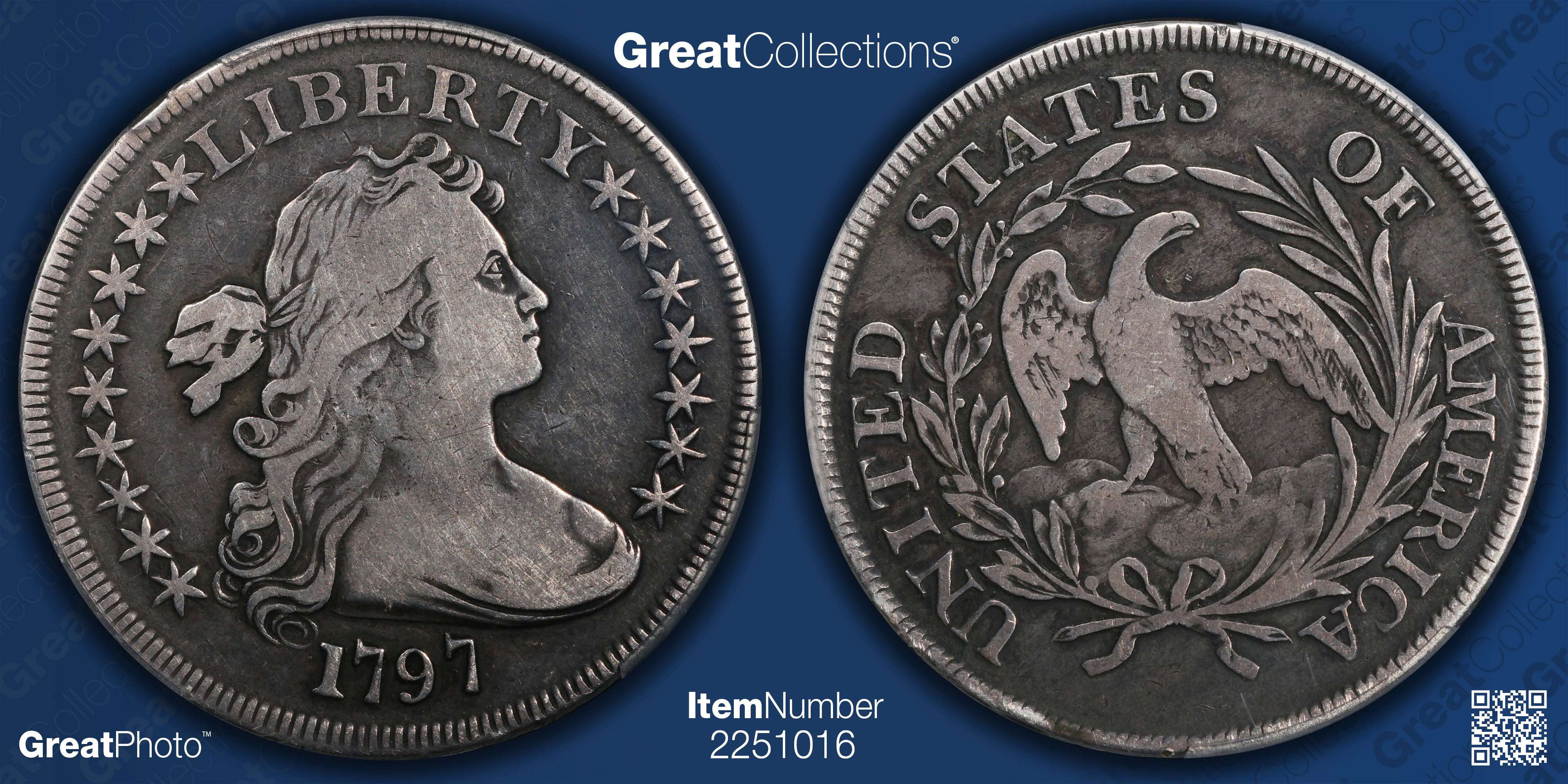 1797 Draped Bust Silver Dollar 9x7 Stars, Large Letters PCGS F-12