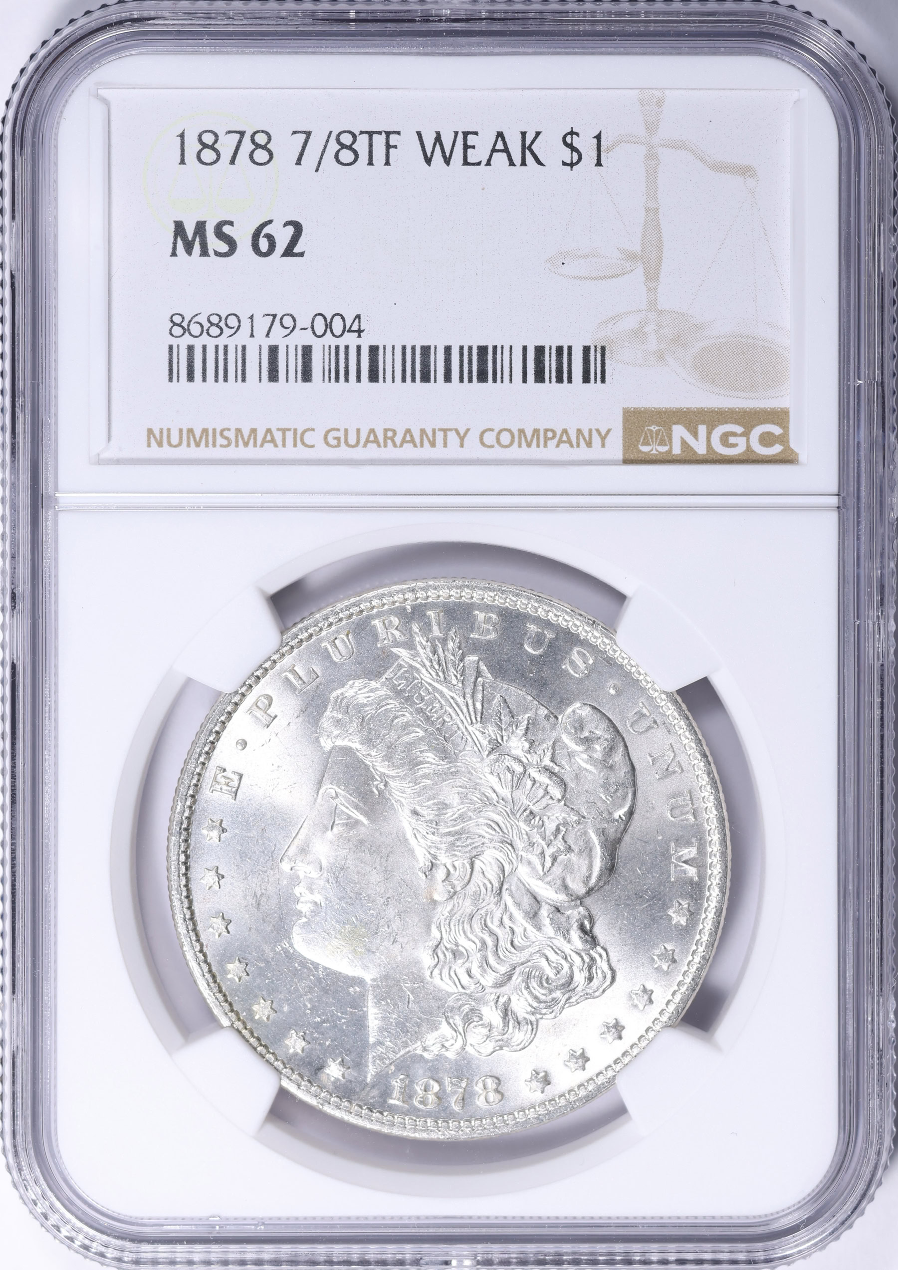 1878 7/8TF Morgan Silver Dollar Weak NGC MS-62 (Item 2251060