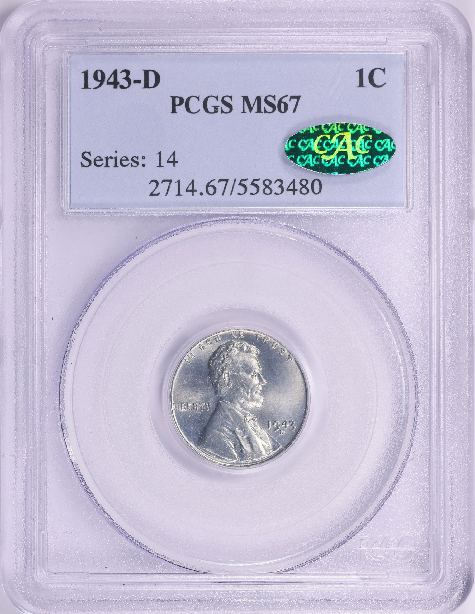 1943-D Lincoln Cent PCGS MS-67 (CAC Green) (Item 2251490