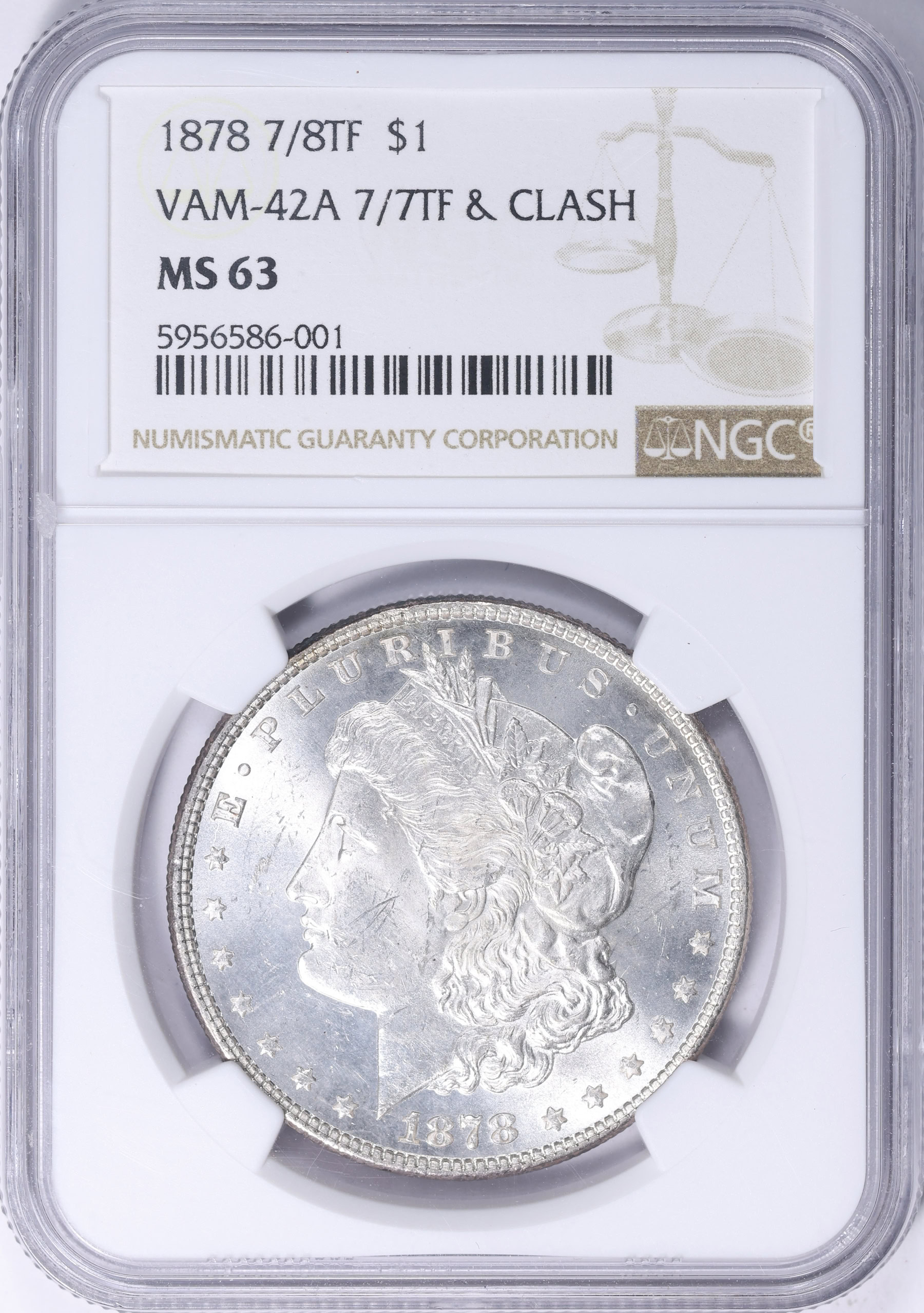 1878 7/8TF Morgan Silver Dollar 7/7TF and Clash VAM-42A NGC MS-63