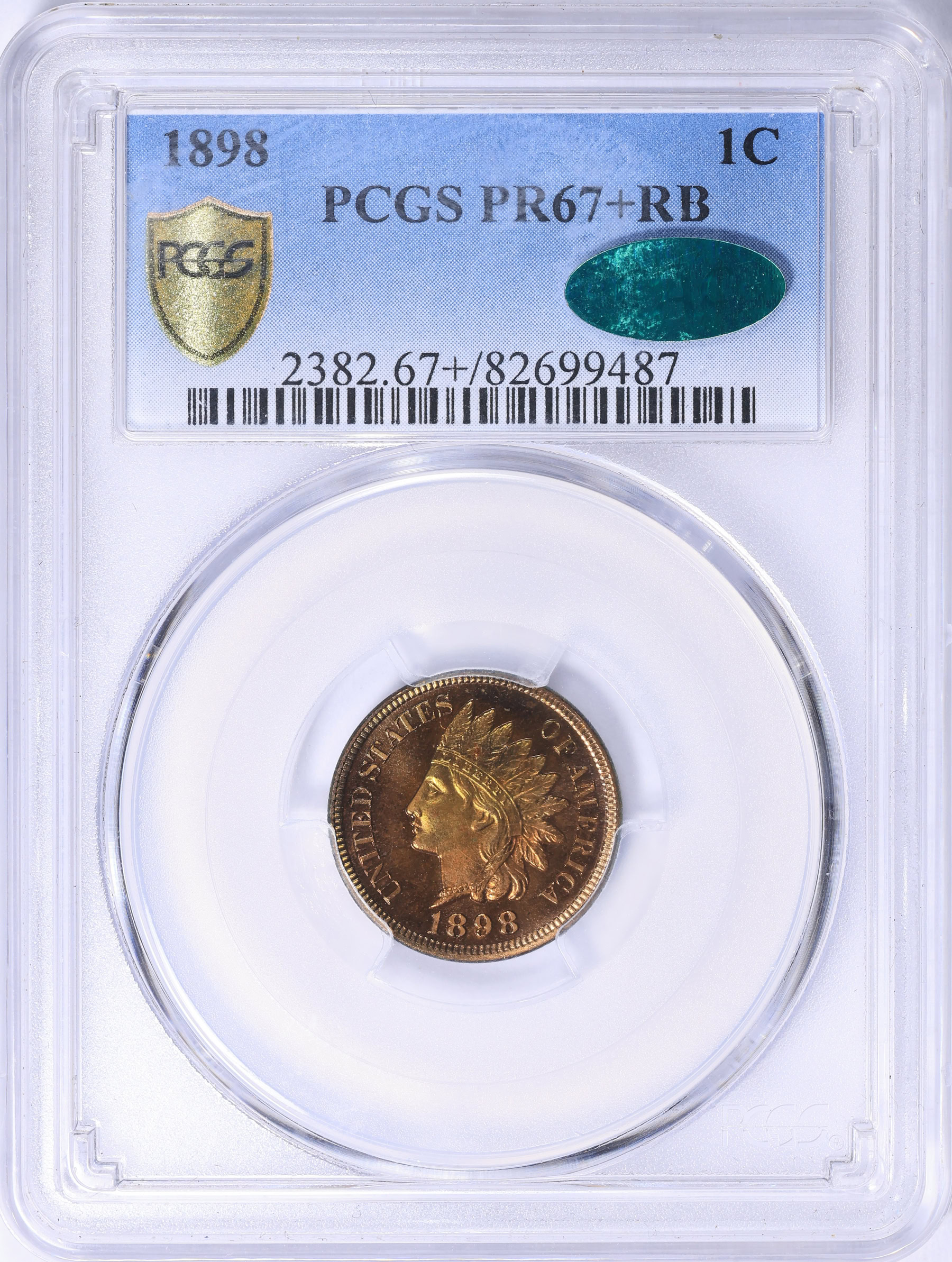 1898 Indian Cent PCGS Proof-67+ RB (CAC Green) (Item 2254506