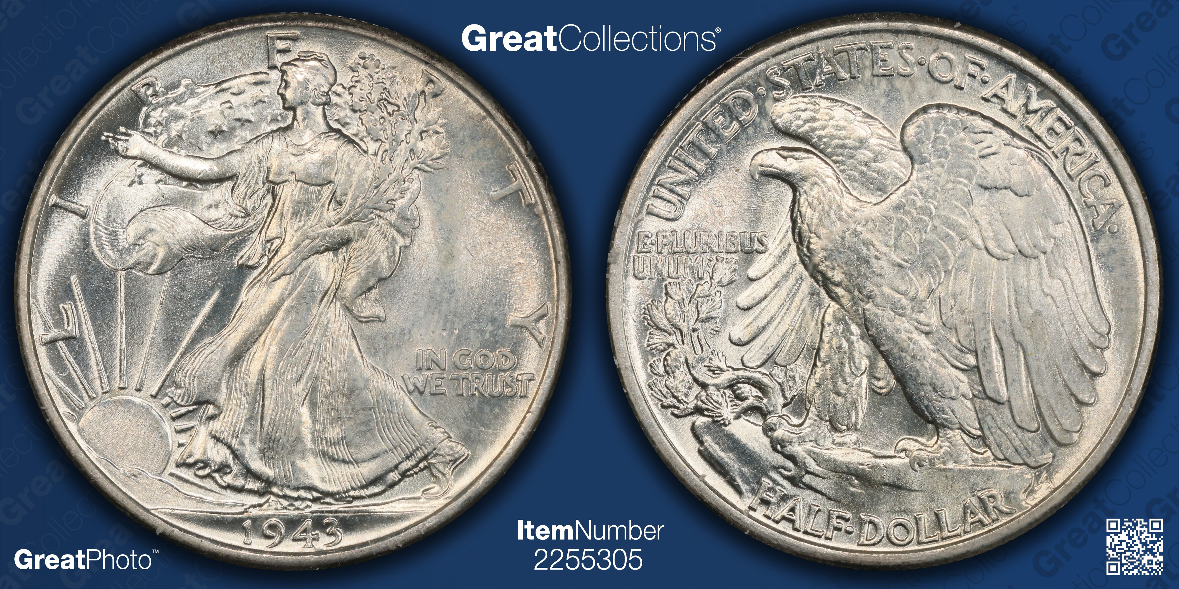 1943 Walking Liberty Half Dollar PCGS MS-63 OGH (1st Gen - White